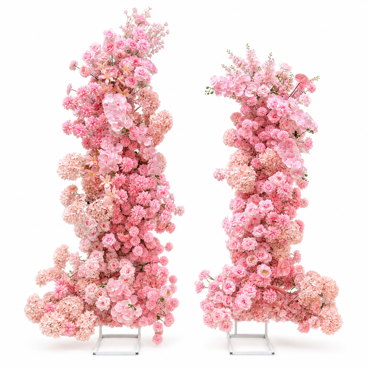 Pink 2-Piece Artificial Flower Columns for Wedding Backdrop, Floral Decor