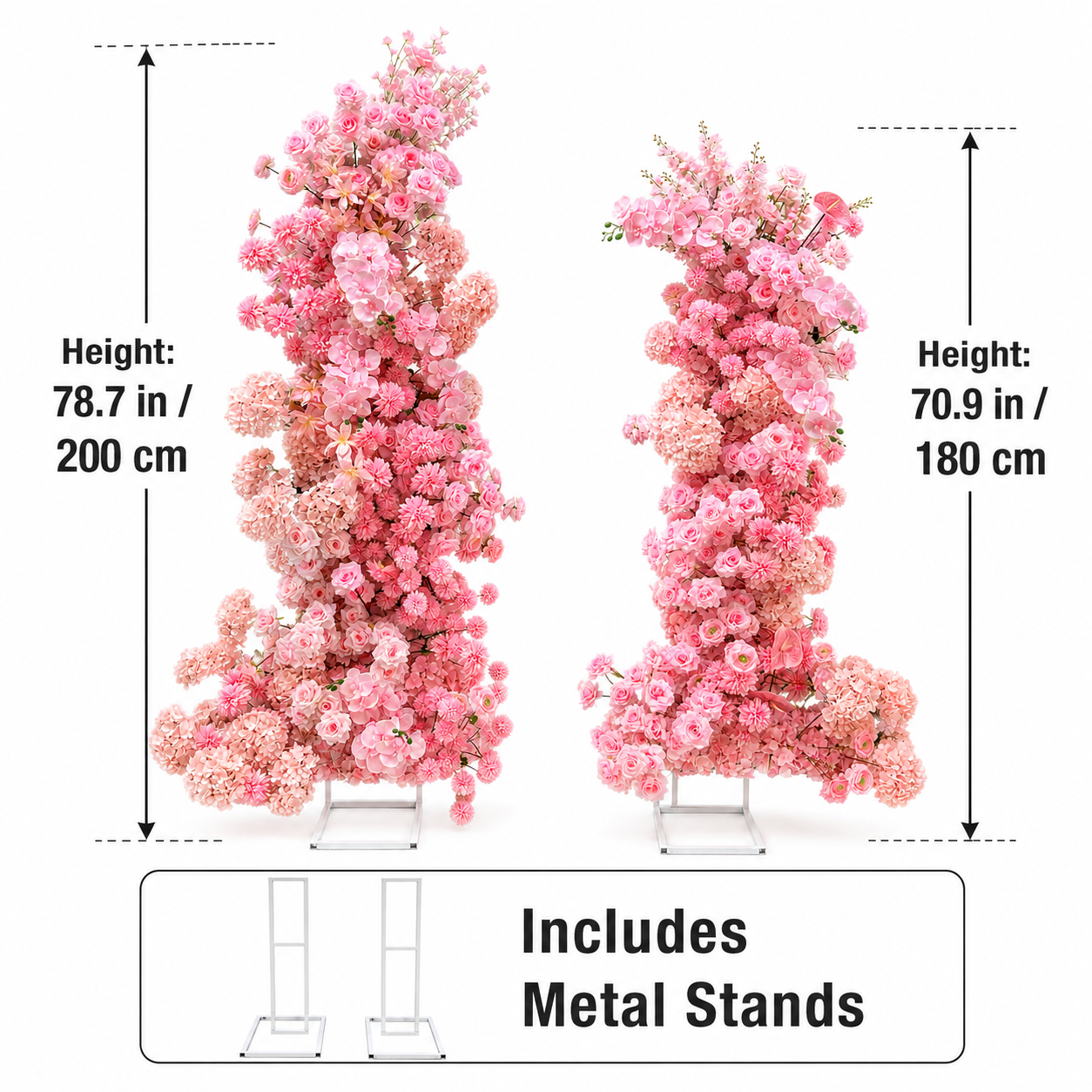 Pink 2-Piece Artificial Flower Columns for Wedding Backdrop, Floral Decor
