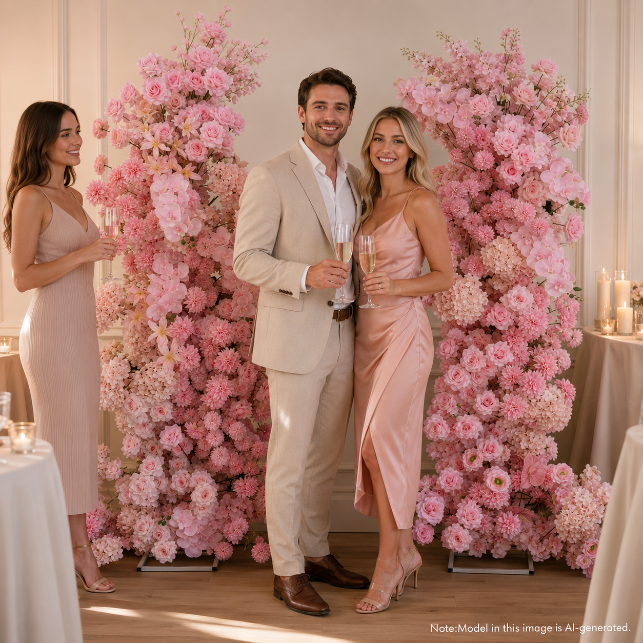 Pink 2-Piece Artificial Flower Columns for Wedding Backdrop, Floral Decor