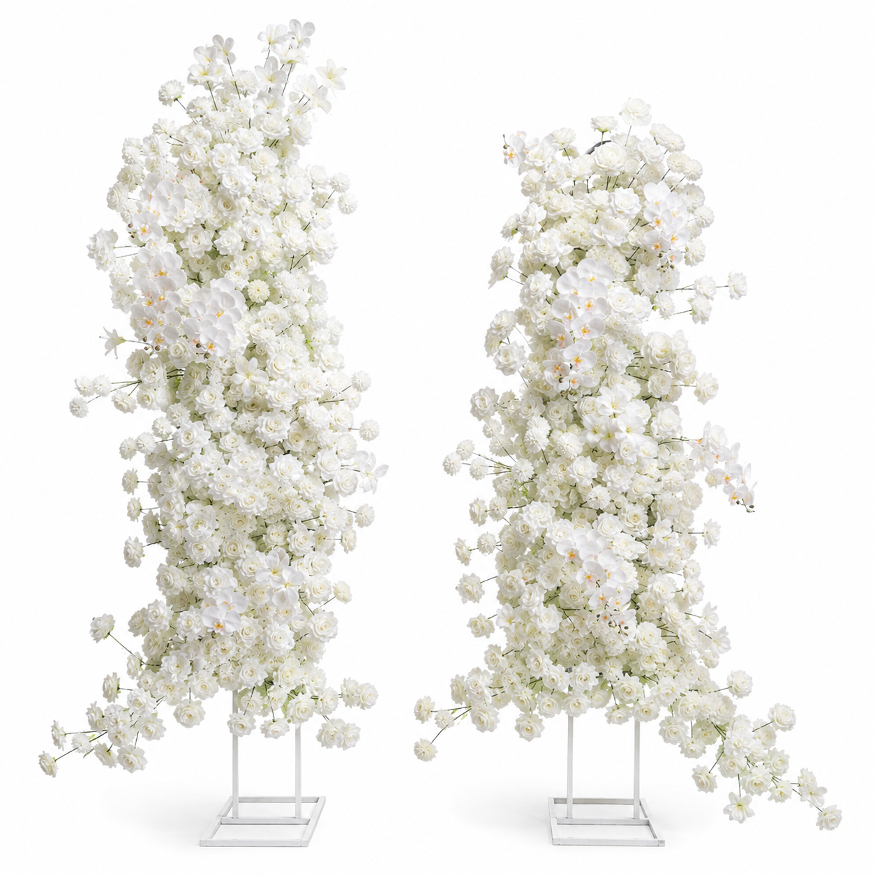 White 2-Piece Artificial Flower Columns for Wedding Backdrop, Floral Decor