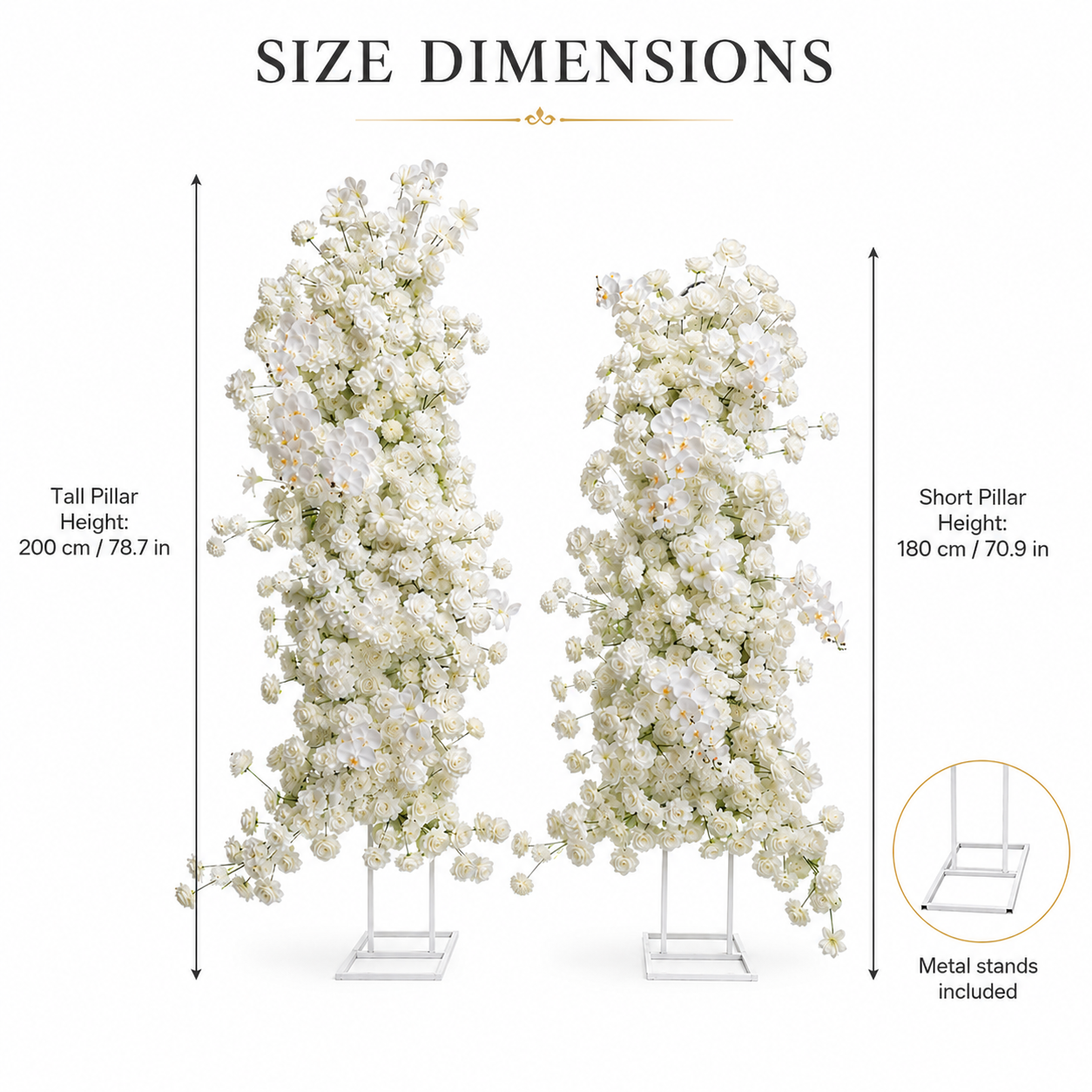 White 2-Piece Artificial Flower Columns for Wedding Backdrop, Floral Decor