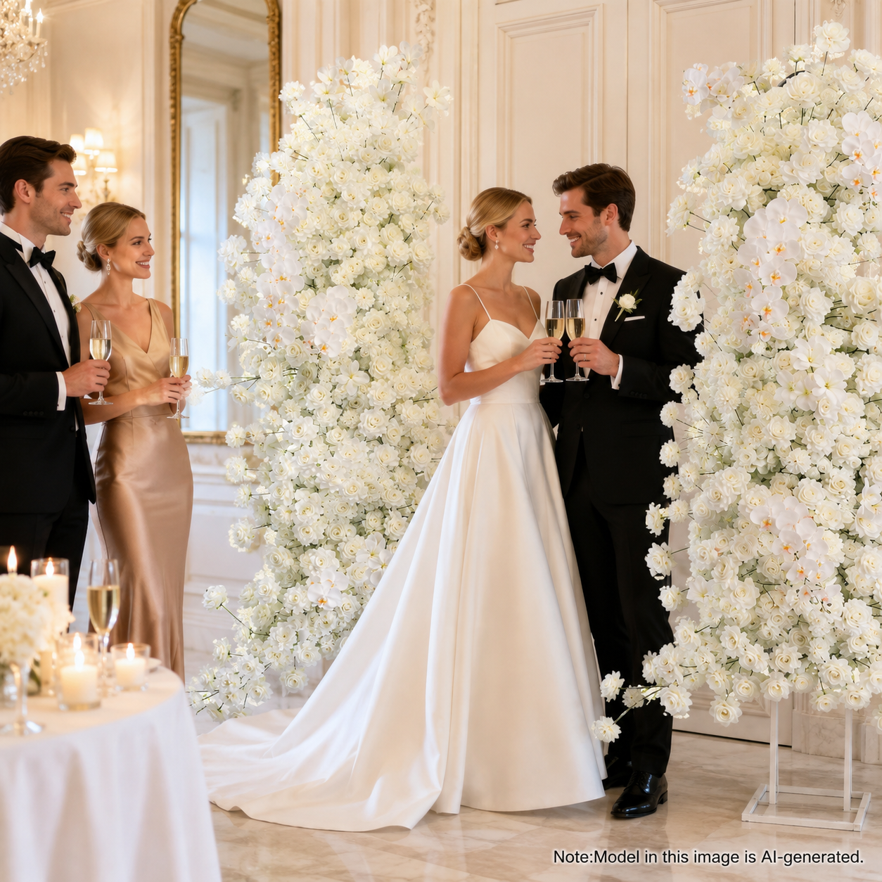 White 2-Piece Artificial Flower Columns for Wedding Backdrop, Floral Decor