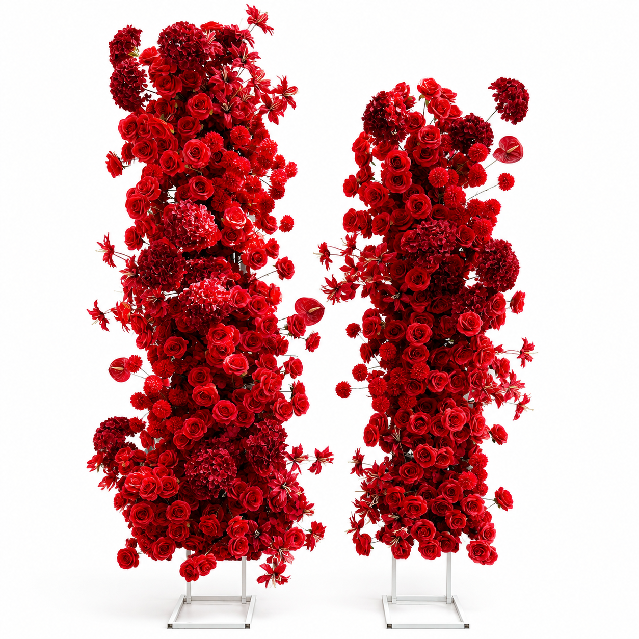 Red 2-Piece Artificial Flower Columns for Wedding Backdrop, Floral Decor