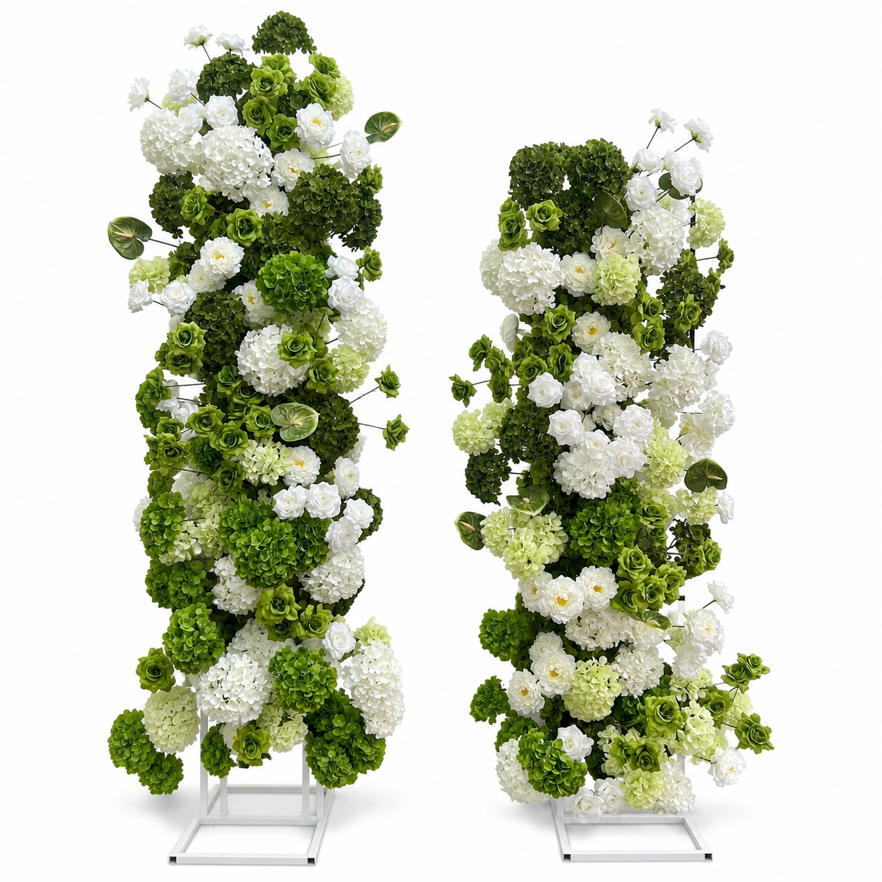 Green White 2-Piece Artificial Flower Columns for Wedding Backdrop Decor