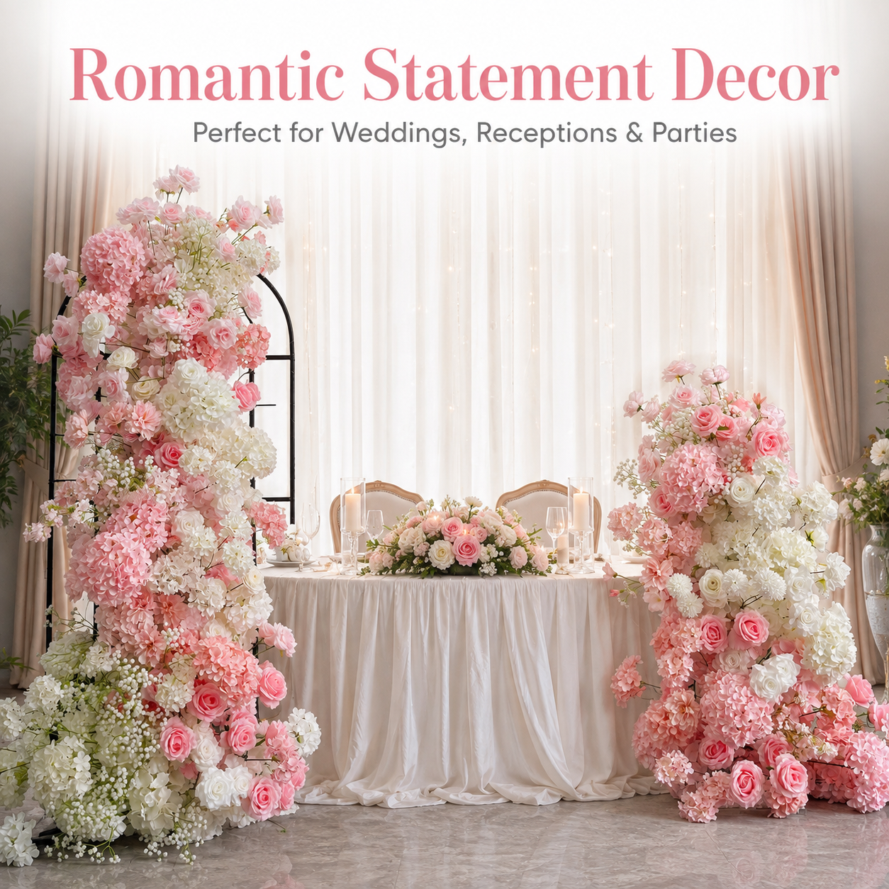 Blush Pink 2-Piece Artificial Flower Columns for Wedding Backdrop Decor