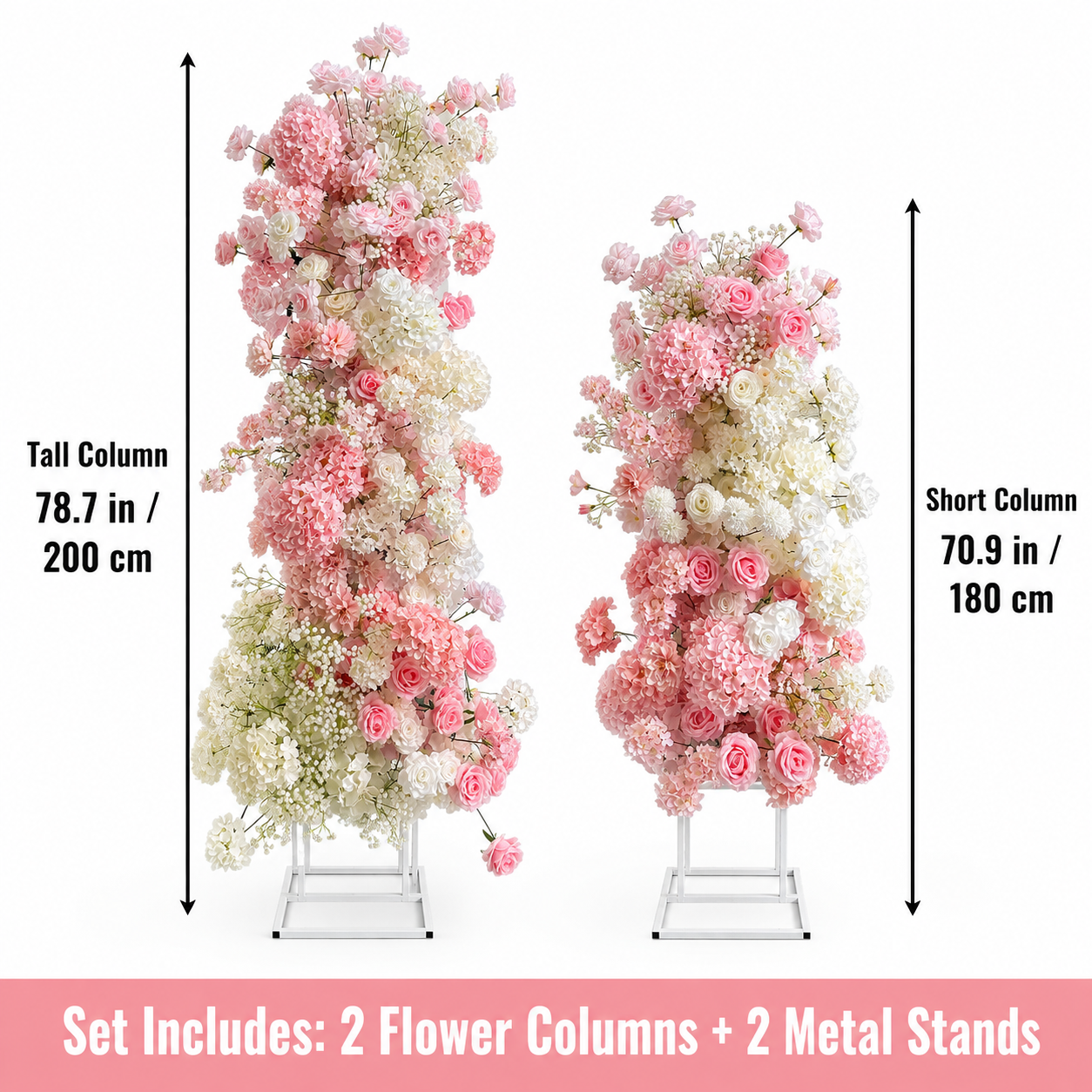 Blush Pink 2-Piece Artificial Flower Columns for Wedding Backdrop Decor