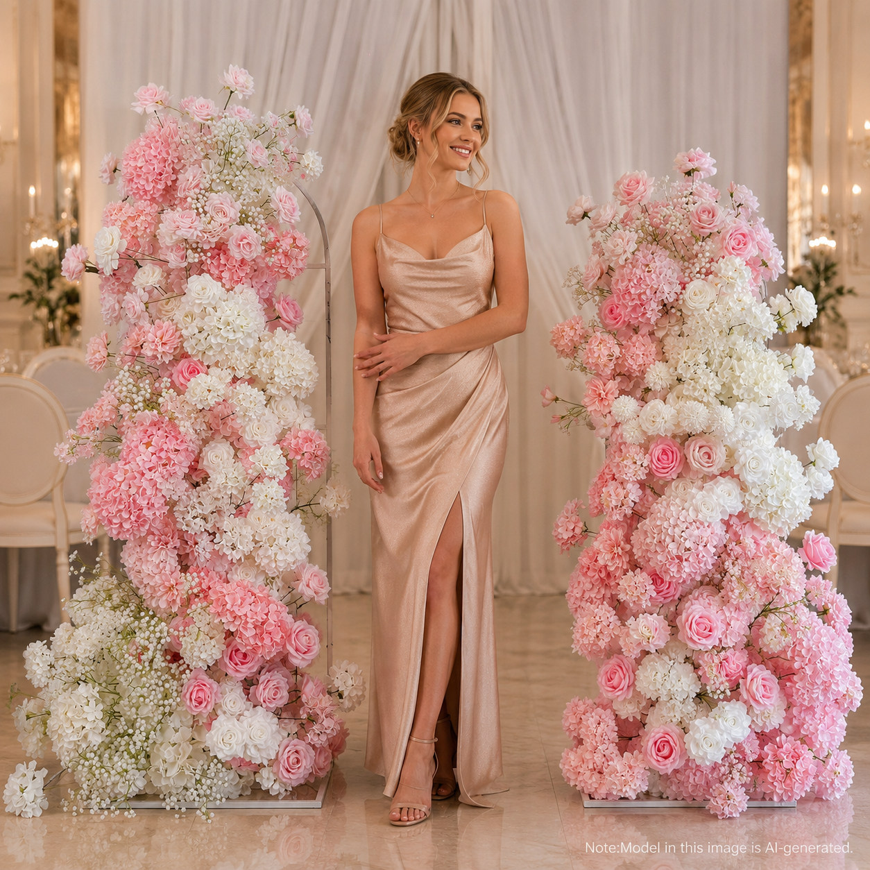 Blush Pink 2-Piece Artificial Flower Columns for Wedding Backdrop Decor
