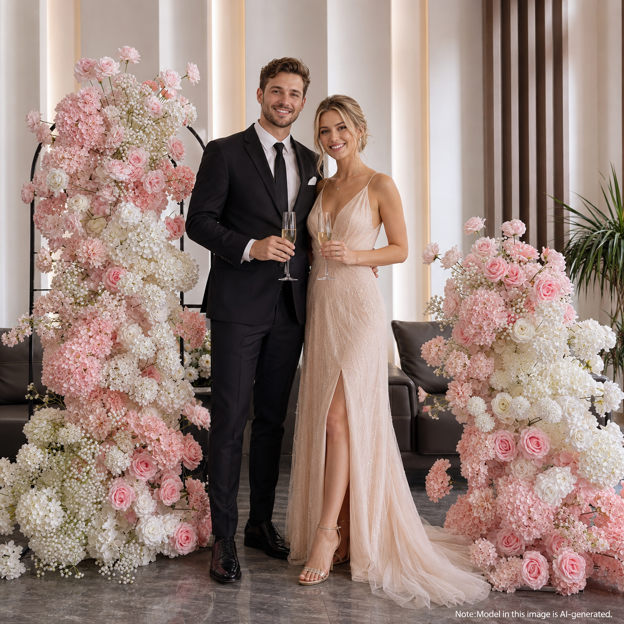 Blush Pink 2-Piece Artificial Flower Columns for Wedding Backdrop Decor