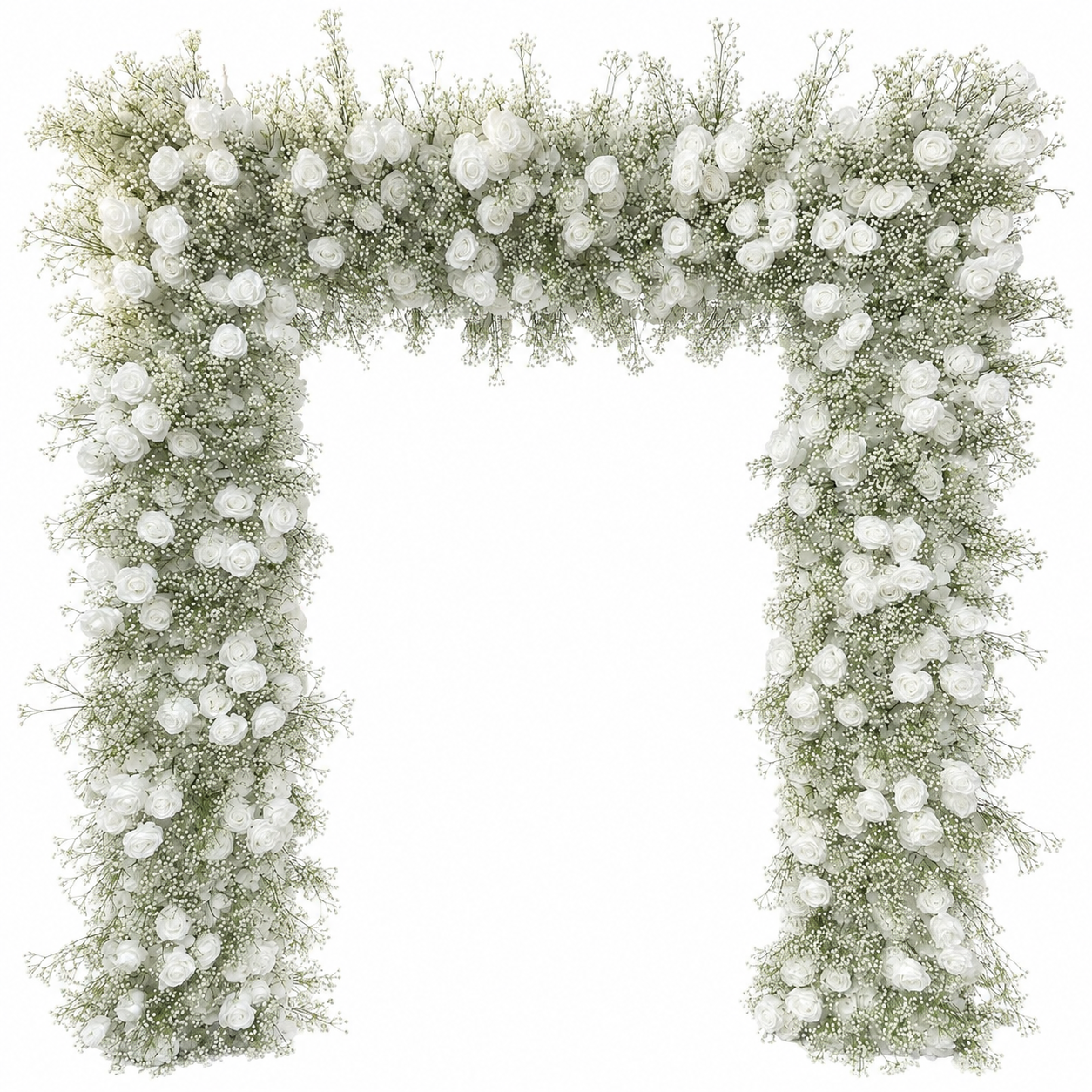 8x8 Ft Wedding Arch Flowers, White Rose & Baby’s Breath, Flowers Only
