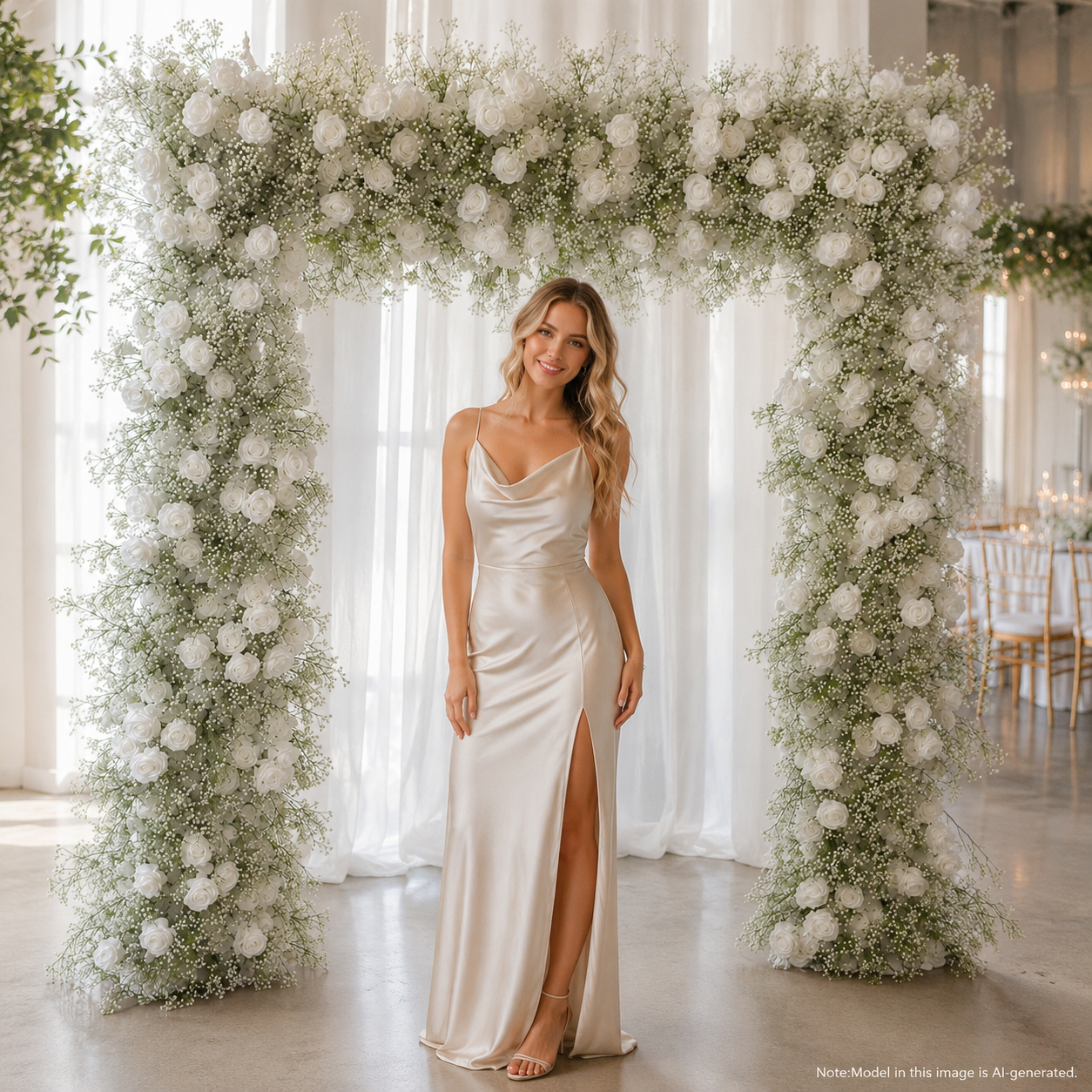 8x8 Ft Wedding Arch Flowers, White Rose & Baby’s Breath, Flowers Only