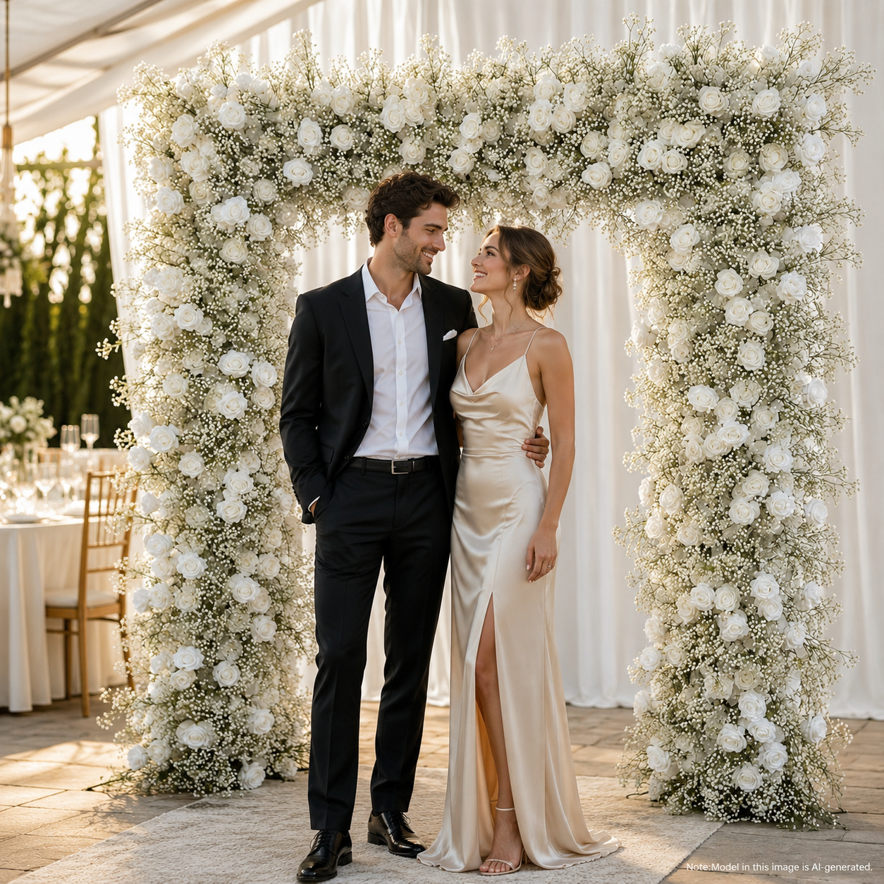 8x8 Ft Wedding Arch Flowers, White Rose & Baby’s Breath, Flowers Only
