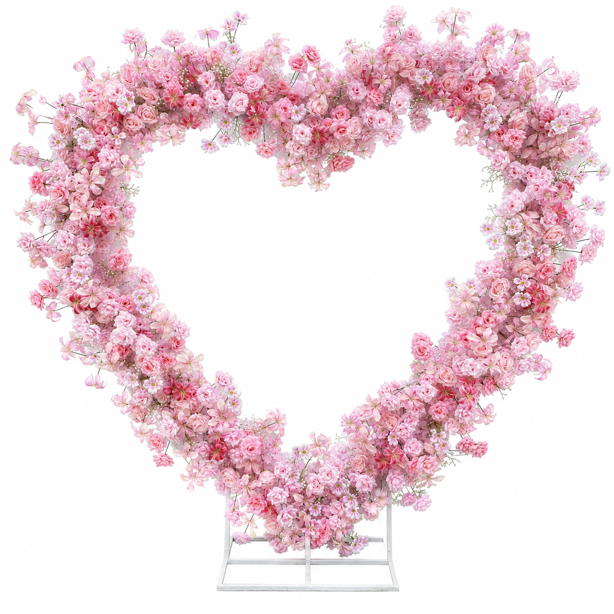 2m Artificial Flower Heart Arch with Stand, Pink Wedding Backdrop
