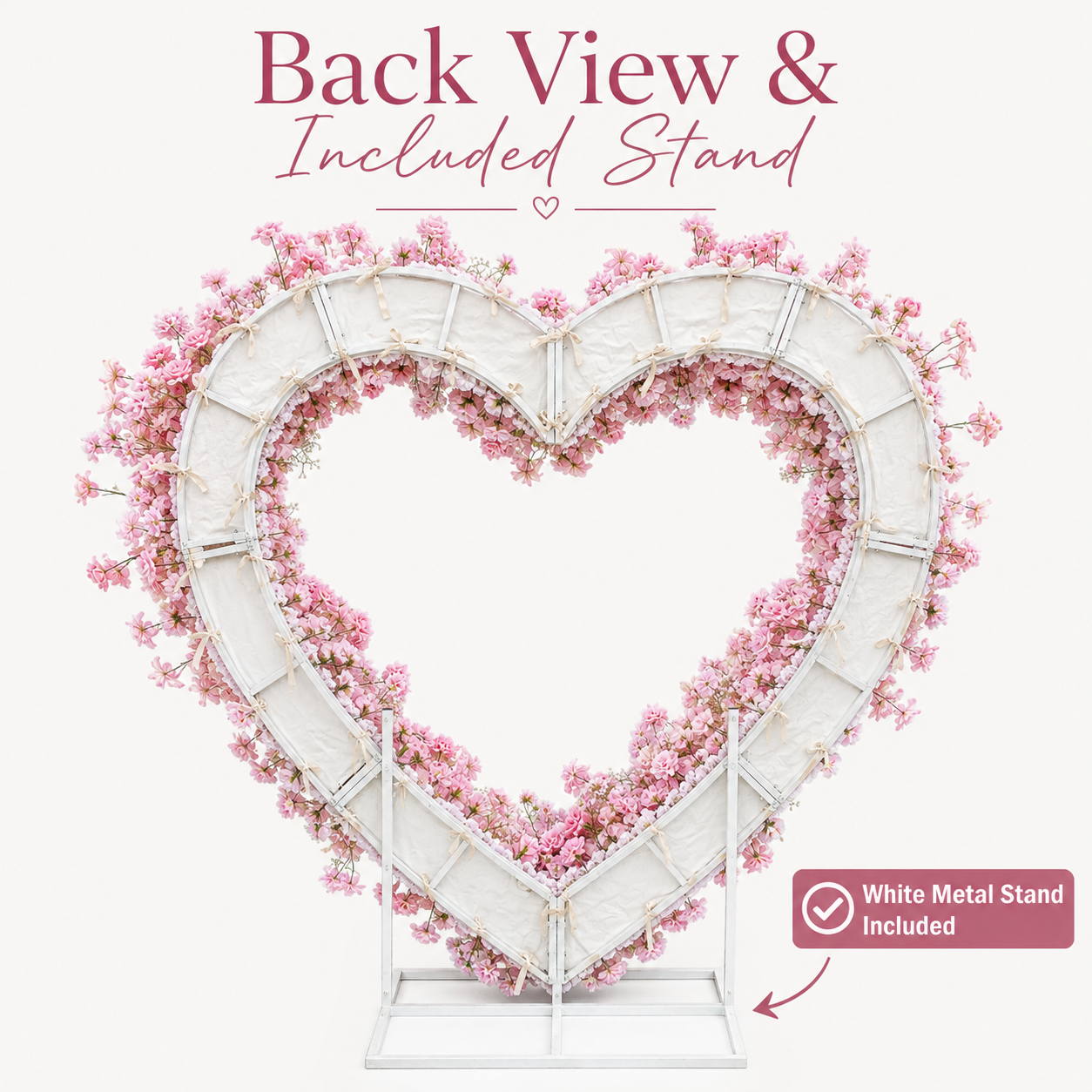 2m Artificial Flower Heart Arch with Stand, Pink Wedding Backdrop