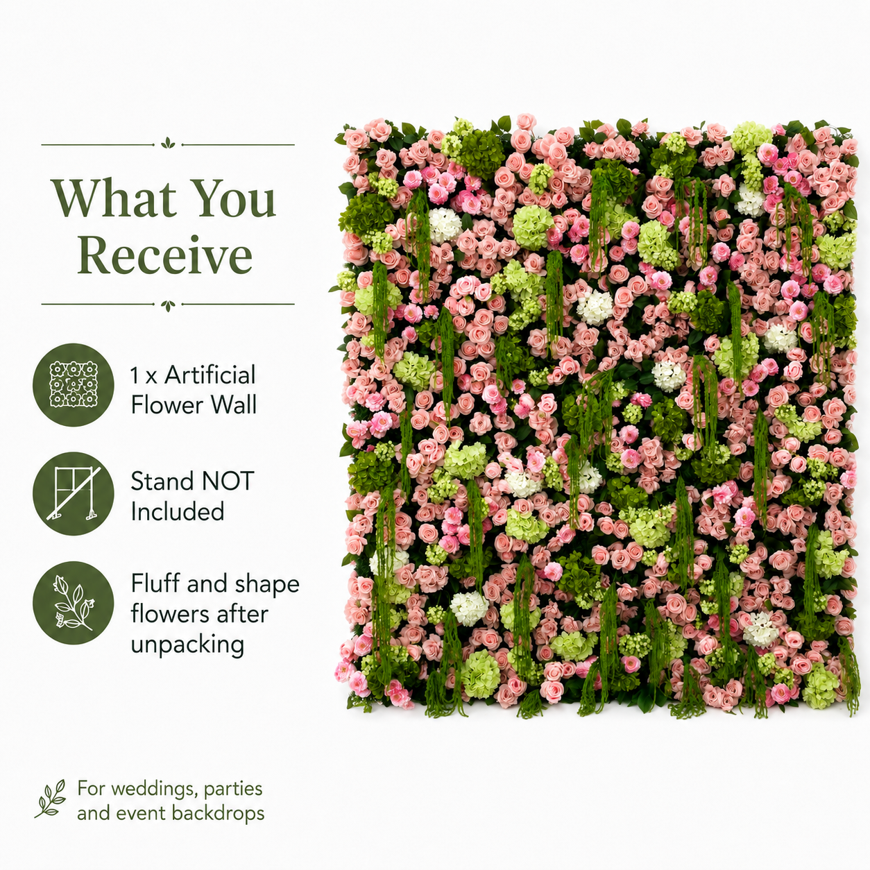Artificial Flower Wall 240x240cm Wedding Party Backdrop, Stand Not Included