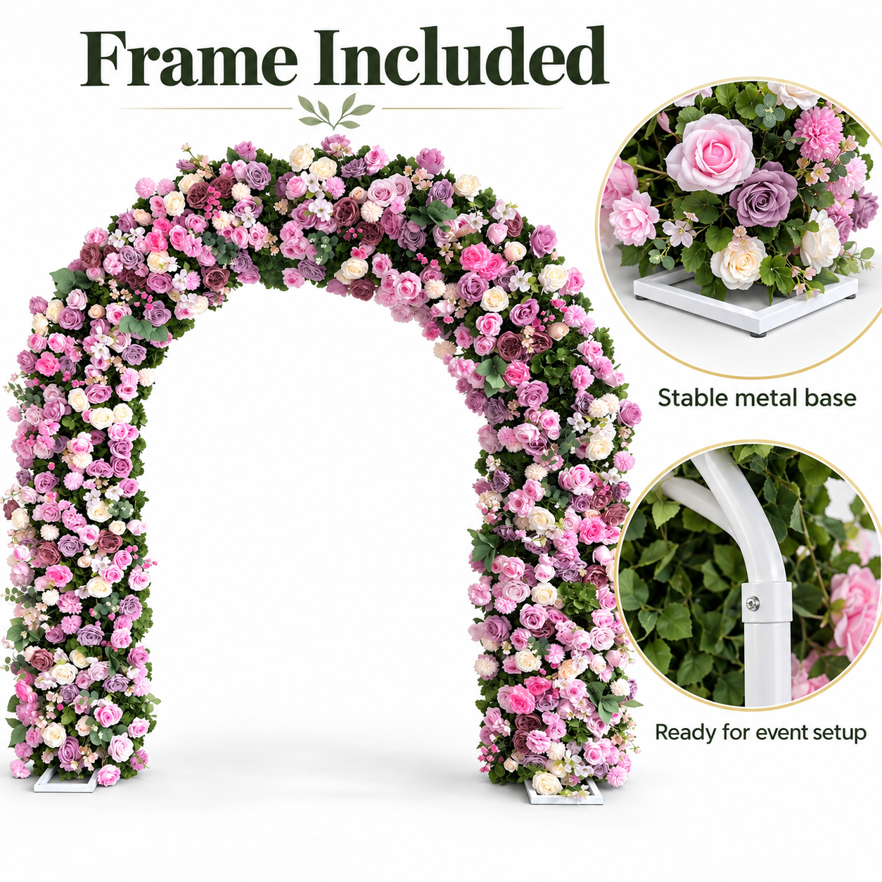 Artificial Flower Arch with Frame, 94.5in Wedding Floral Backdrop