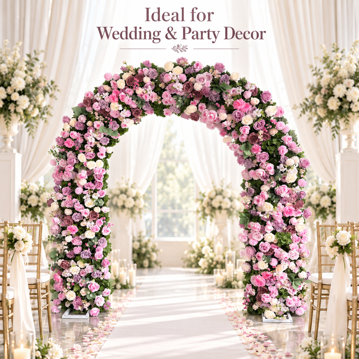 Artificial Flower Arch with Frame, 94.5in Wedding Floral Backdrop