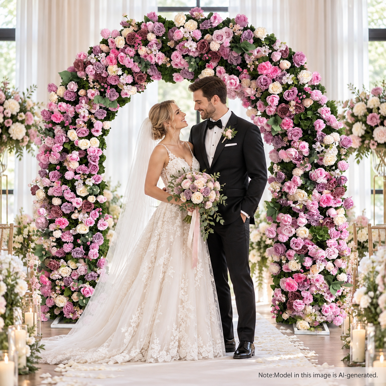 Artificial Flower Arch with Frame, 94.5in Wedding Floral Backdrop