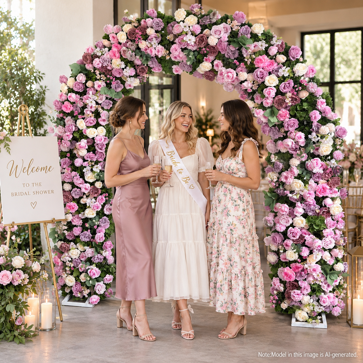 Artificial Flower Arch with Frame, 94.5in Wedding Floral Backdrop