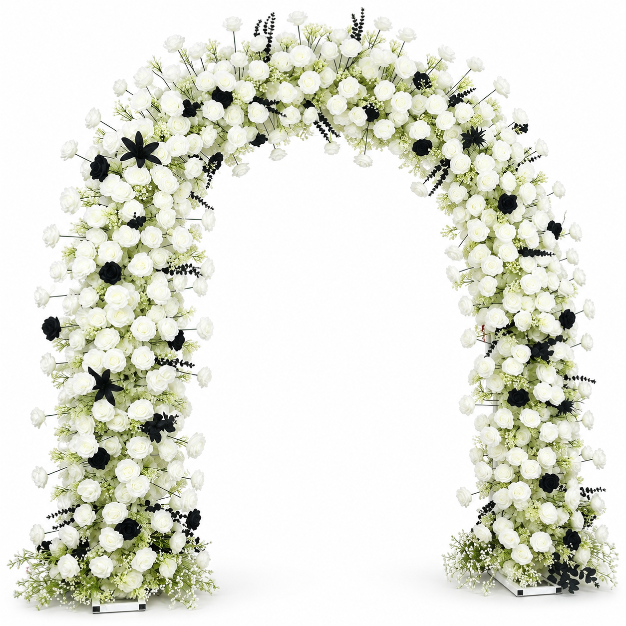 Large Black & White Artificial Flower Arch with Stand – 240 × 260 cm