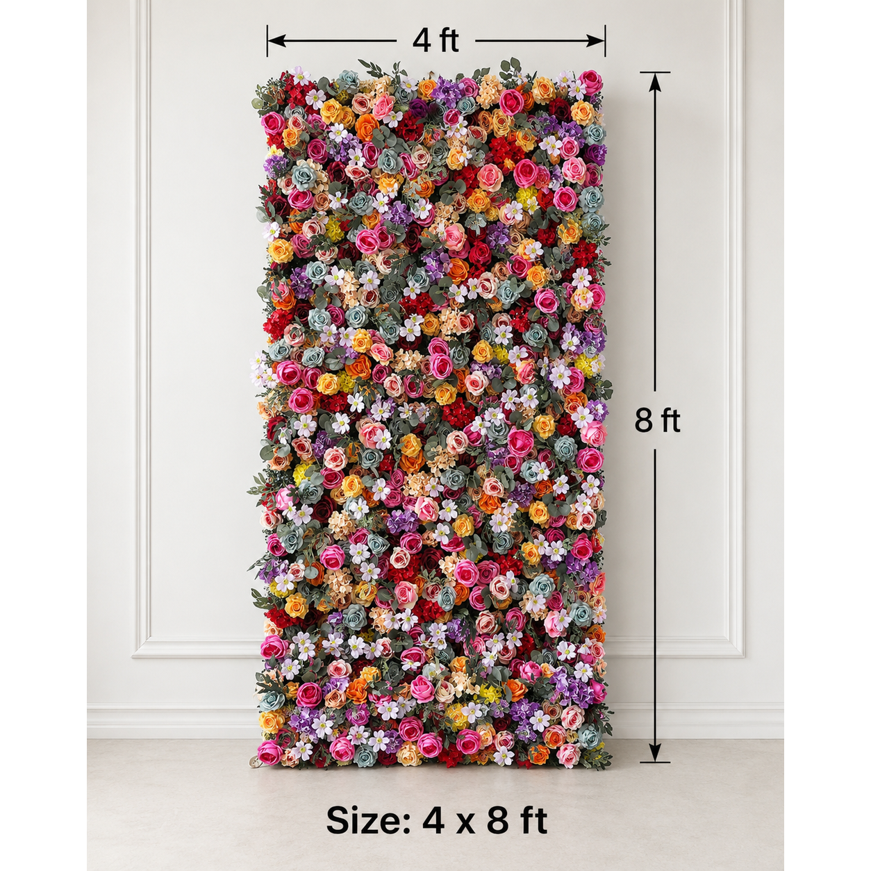 4x8ft 8x8ft 10x10ft Rainbow Multicolor Faux Flower Wall Backdrop No Stand