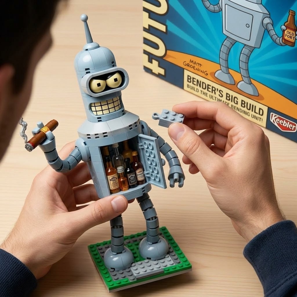 Futurama Bender "Big Build" Collectible Figure – Secret Liquor Stash & Posable Arms Desk Display