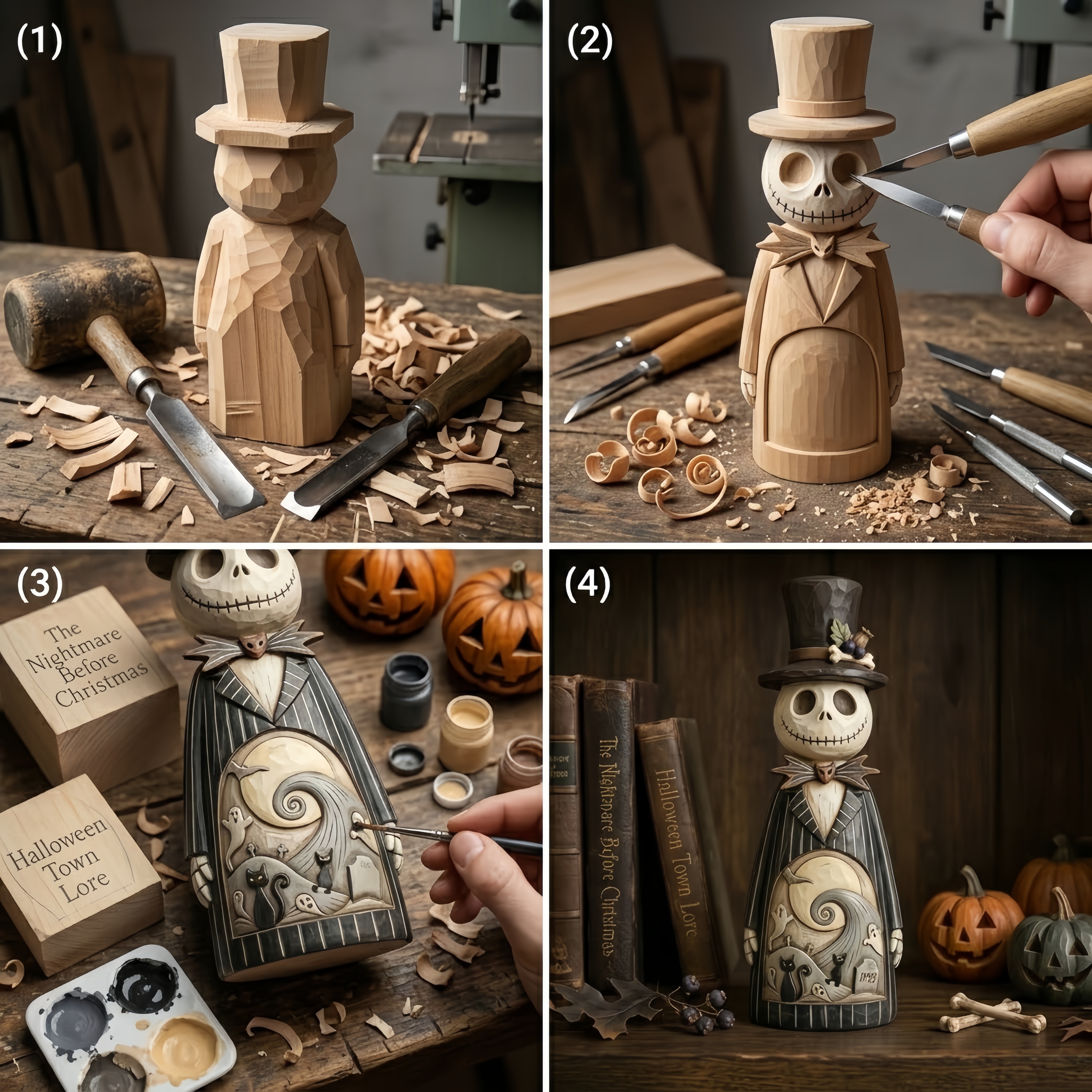 Hand-Carved Wooden Halloween Gentleman Figurine