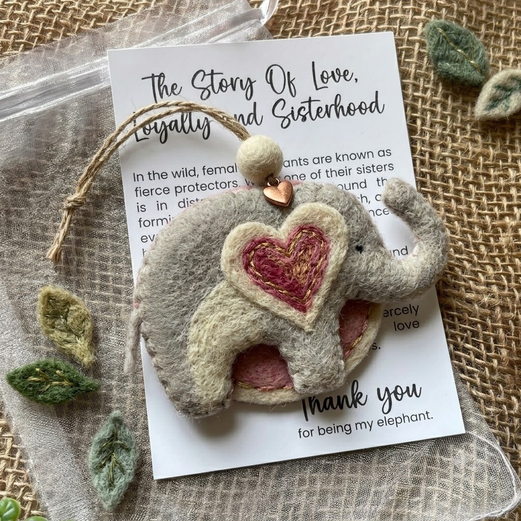 Handmade Felt Elephant Sisterhood Ornament