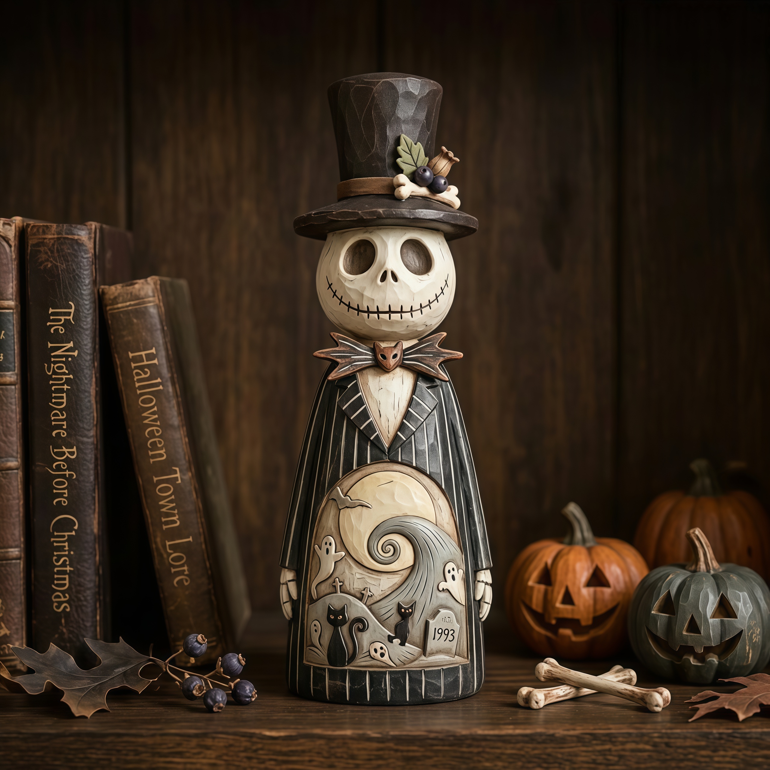 Hand-Carved Wooden Halloween Gentleman Figurine