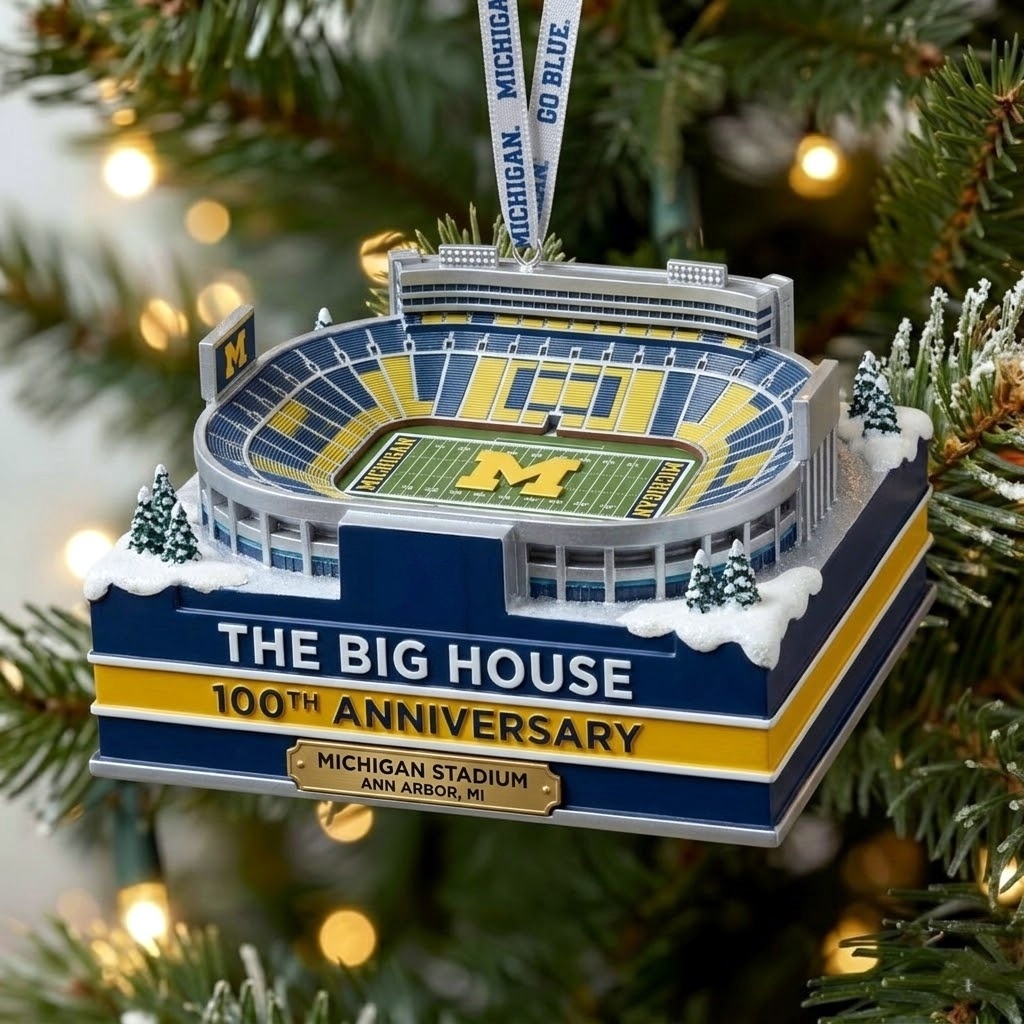 The Big House with the Michigan Stadium 100th Anniversary Snow Globe Ornament