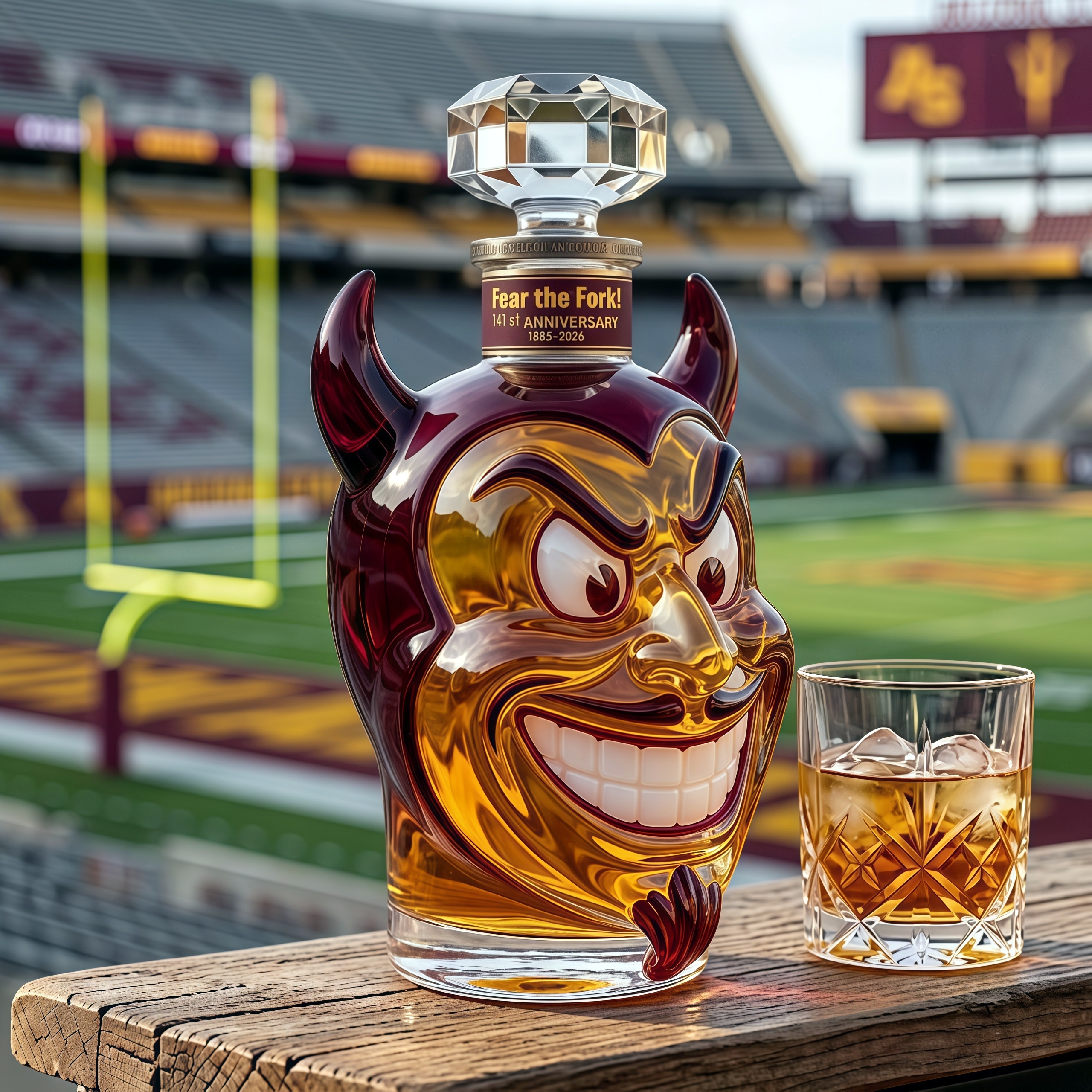 Fear the Fork! 141st Anniversary Sparky Sun Devil Whiskey Bottle