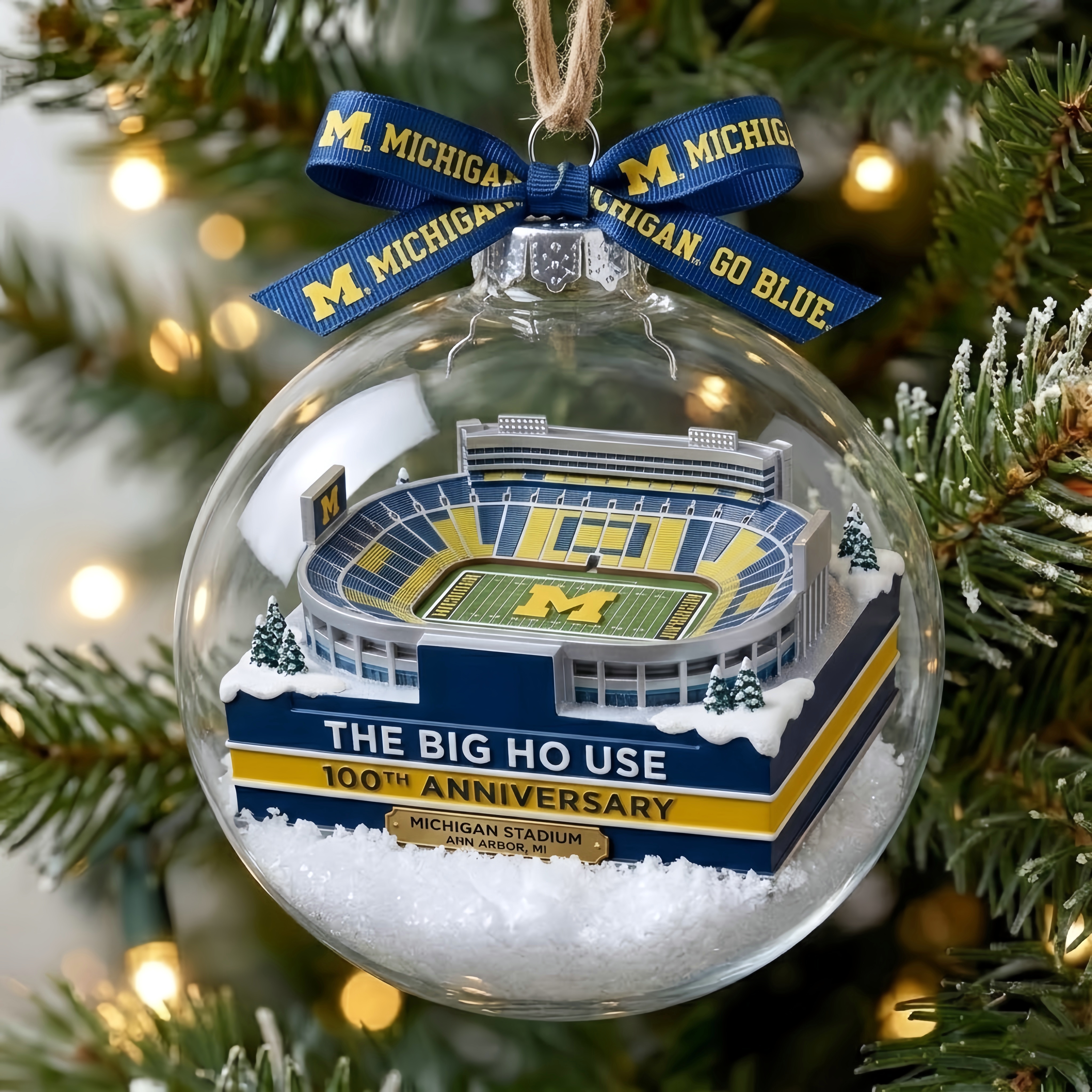 The Big House with the Michigan Stadium 100th Anniversary Snow Globe Ornament