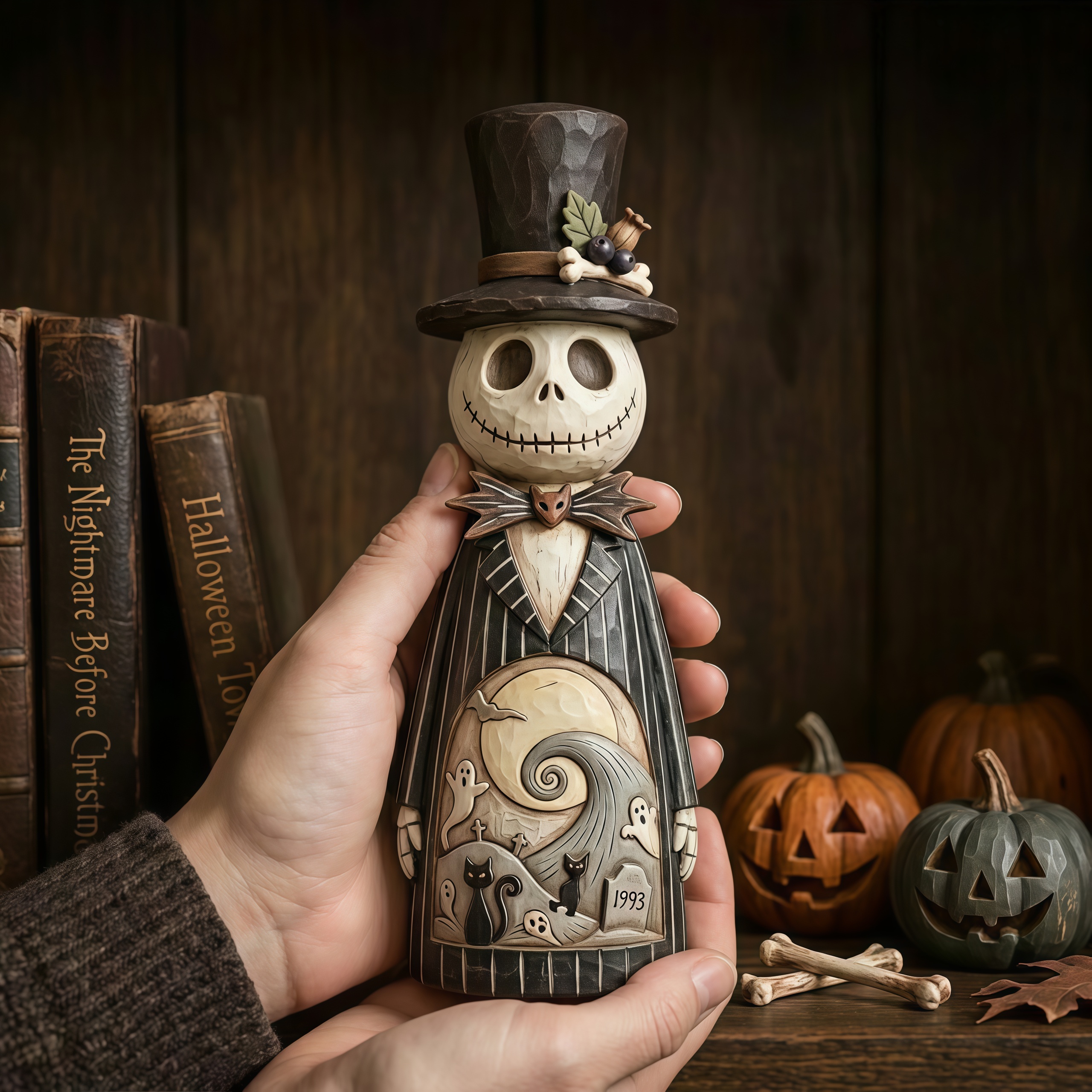 Hand-Carved Wooden Halloween Gentleman Figurine