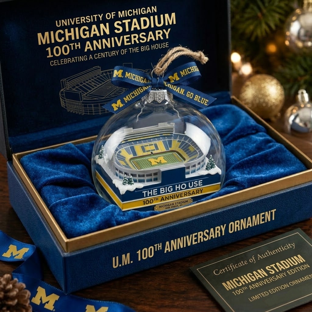 The Big House with the Michigan Stadium 100th Anniversary Snow Globe Ornament