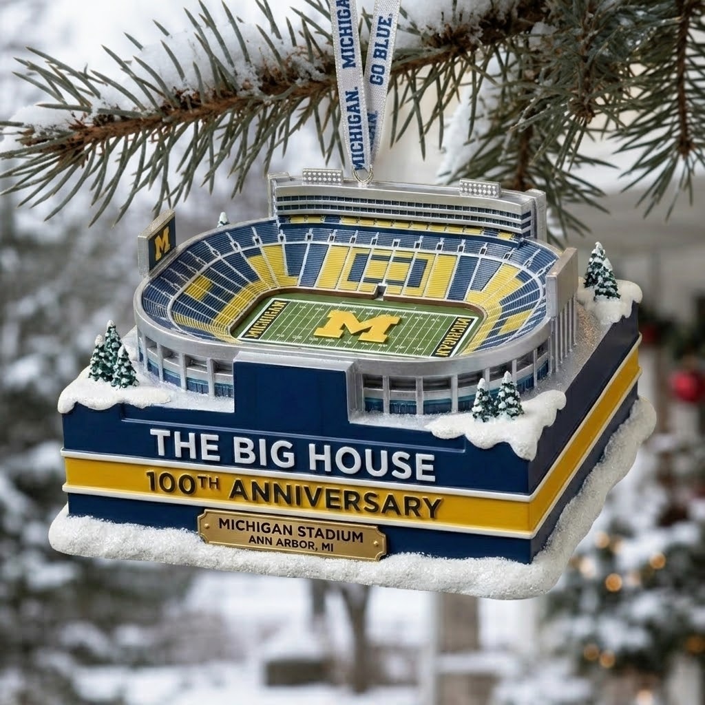 The Big House with the Michigan Stadium 100th Anniversary Snow Globe Ornament