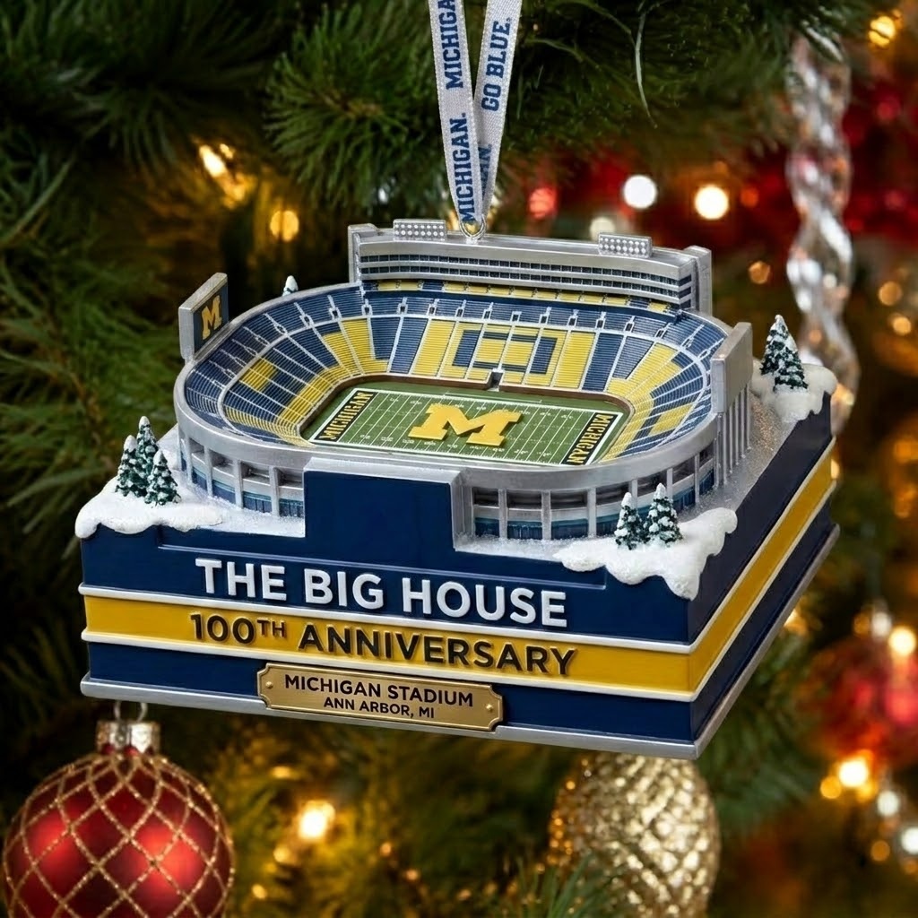 The Big House with the Michigan Stadium 100th Anniversary Snow Globe Ornament