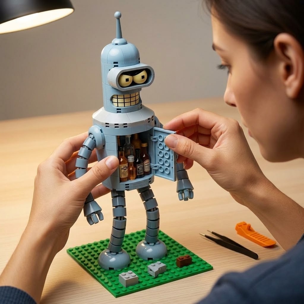 Futurama Bender "Big Build" Collectible Figure – Secret Liquor Stash & Posable Arms Desk Display