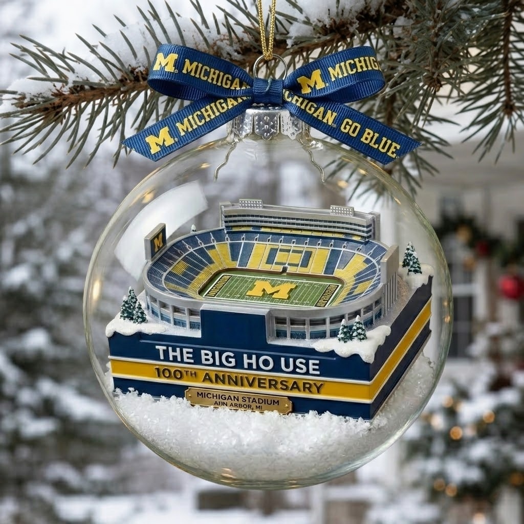 The Big House with the Michigan Stadium 100th Anniversary Snow Globe Ornament
