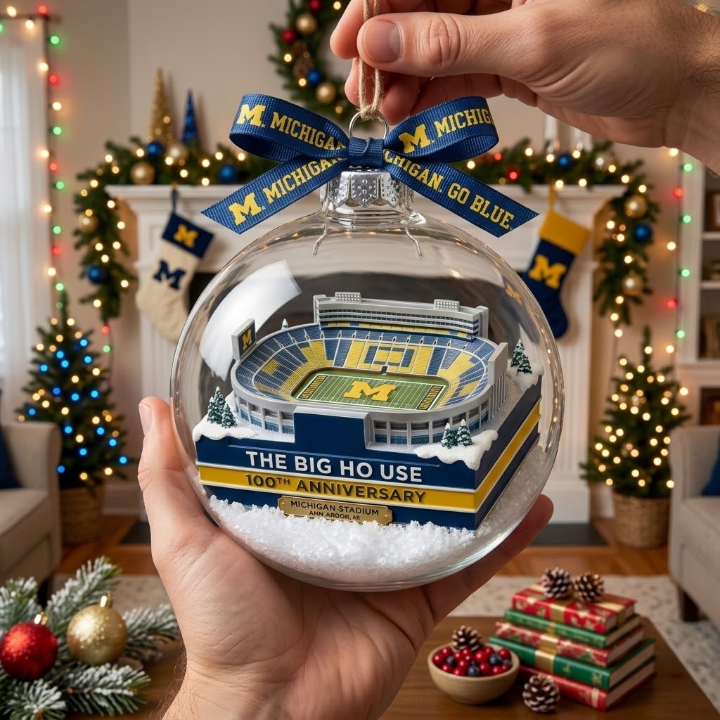 The Big House with the Michigan Stadium 100th Anniversary Snow Globe Ornament