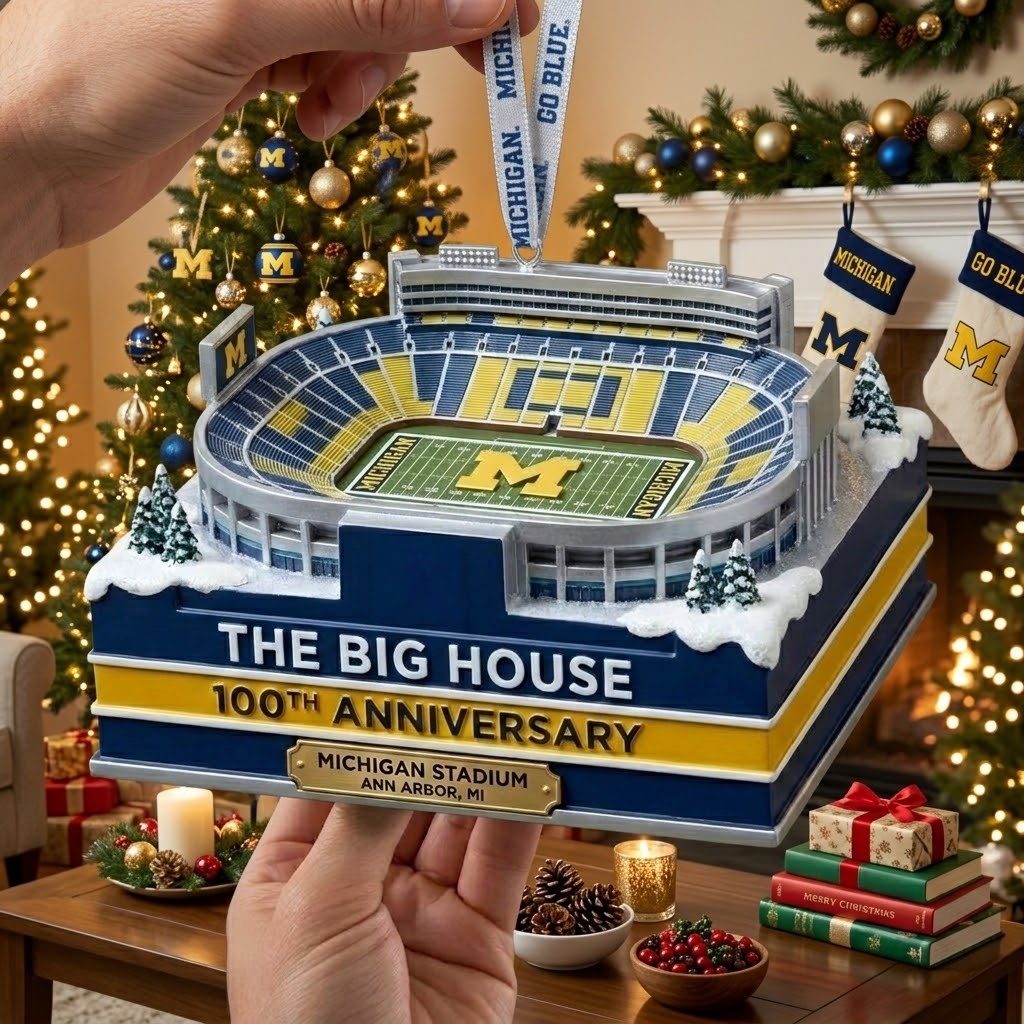 The Big House with the Michigan Stadium 100th Anniversary Snow Globe Ornament