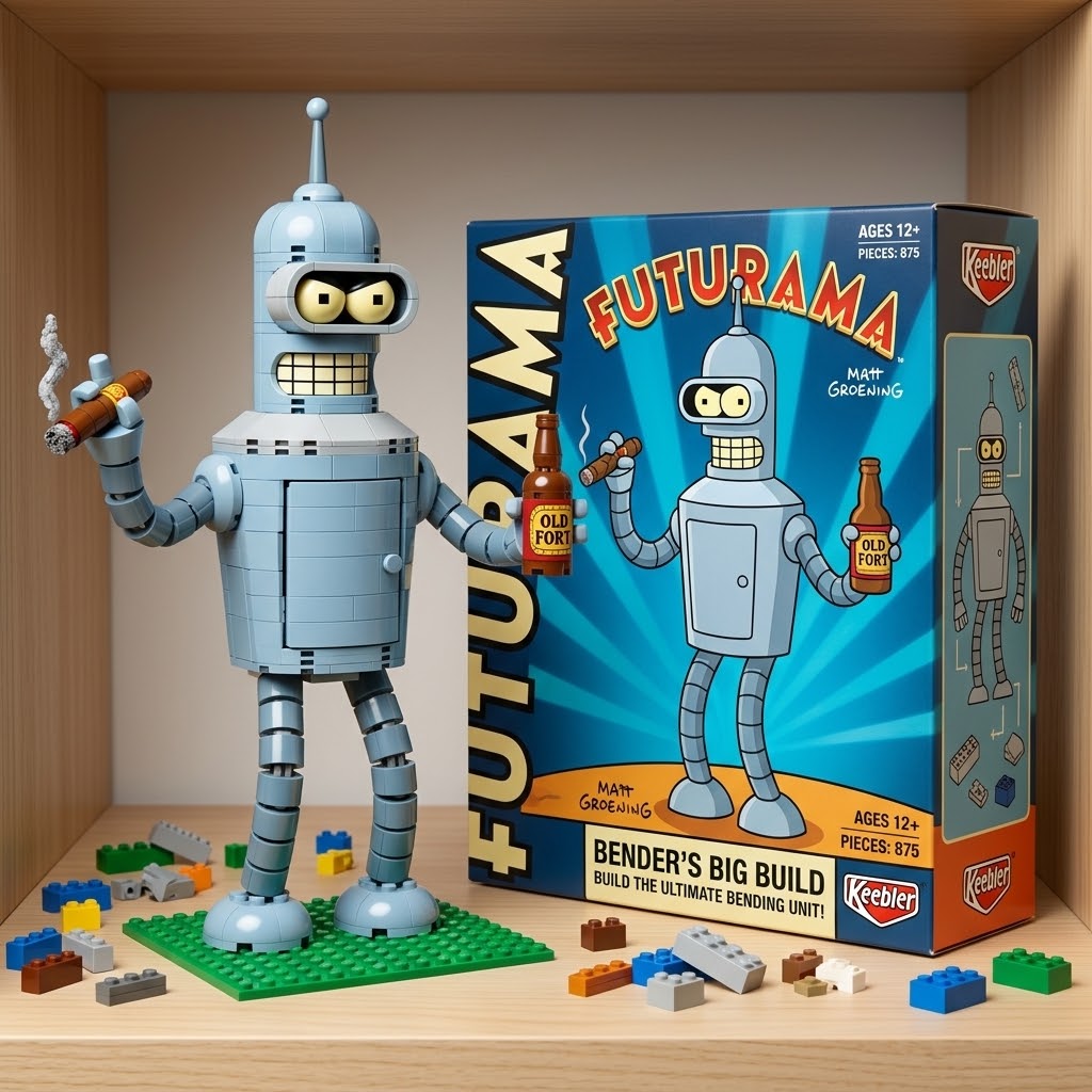 Futurama Bender "Big Build" Collectible Figure – Secret Liquor Stash & Posable Arms Desk Display
