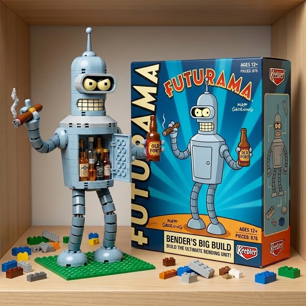 Futurama Bender "Big Build" Collectible Figure – Secret Liquor Stash & Posable Arms Desk Display