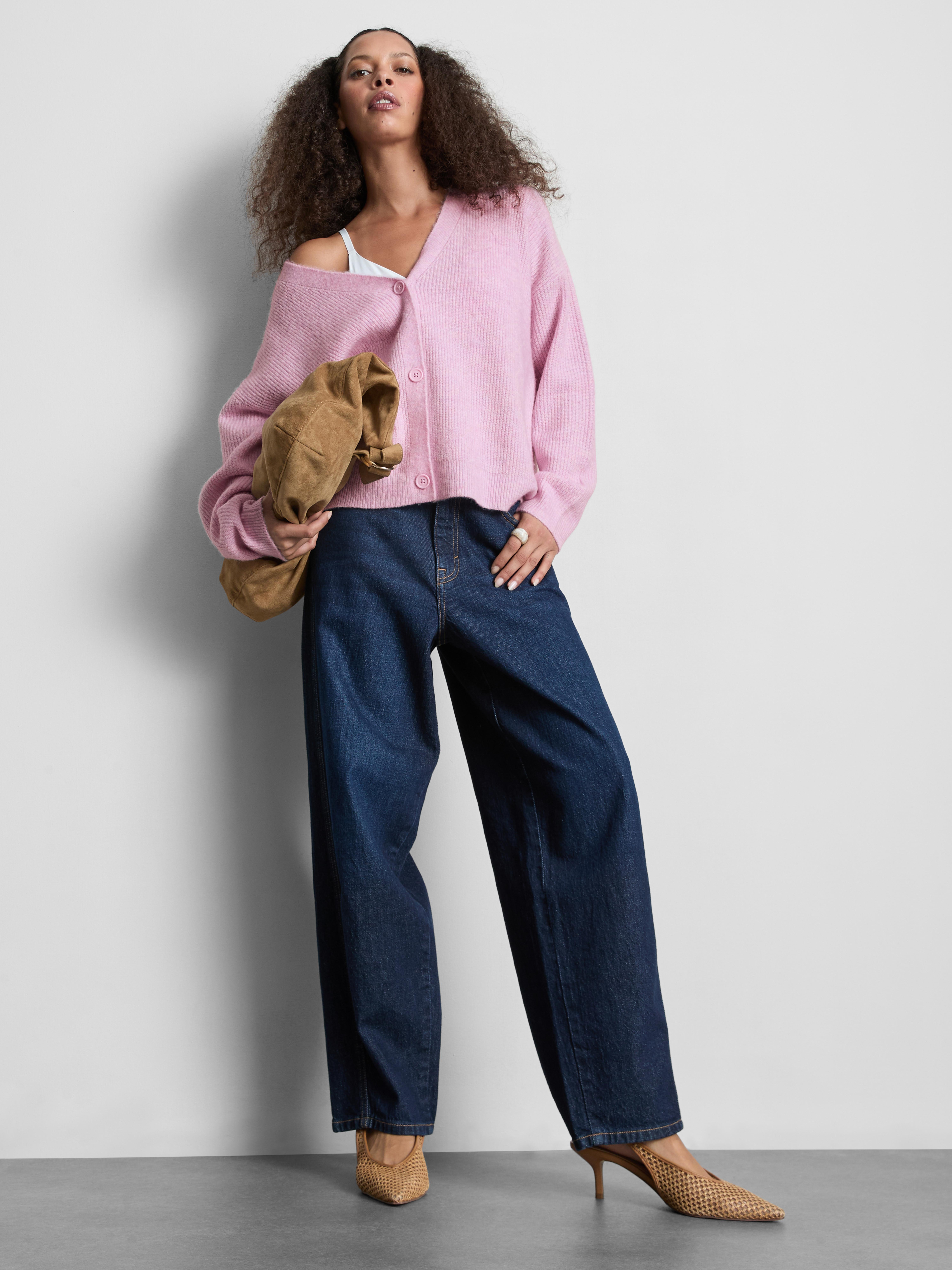 Soft Rib V-Neck Cardigan - Pink