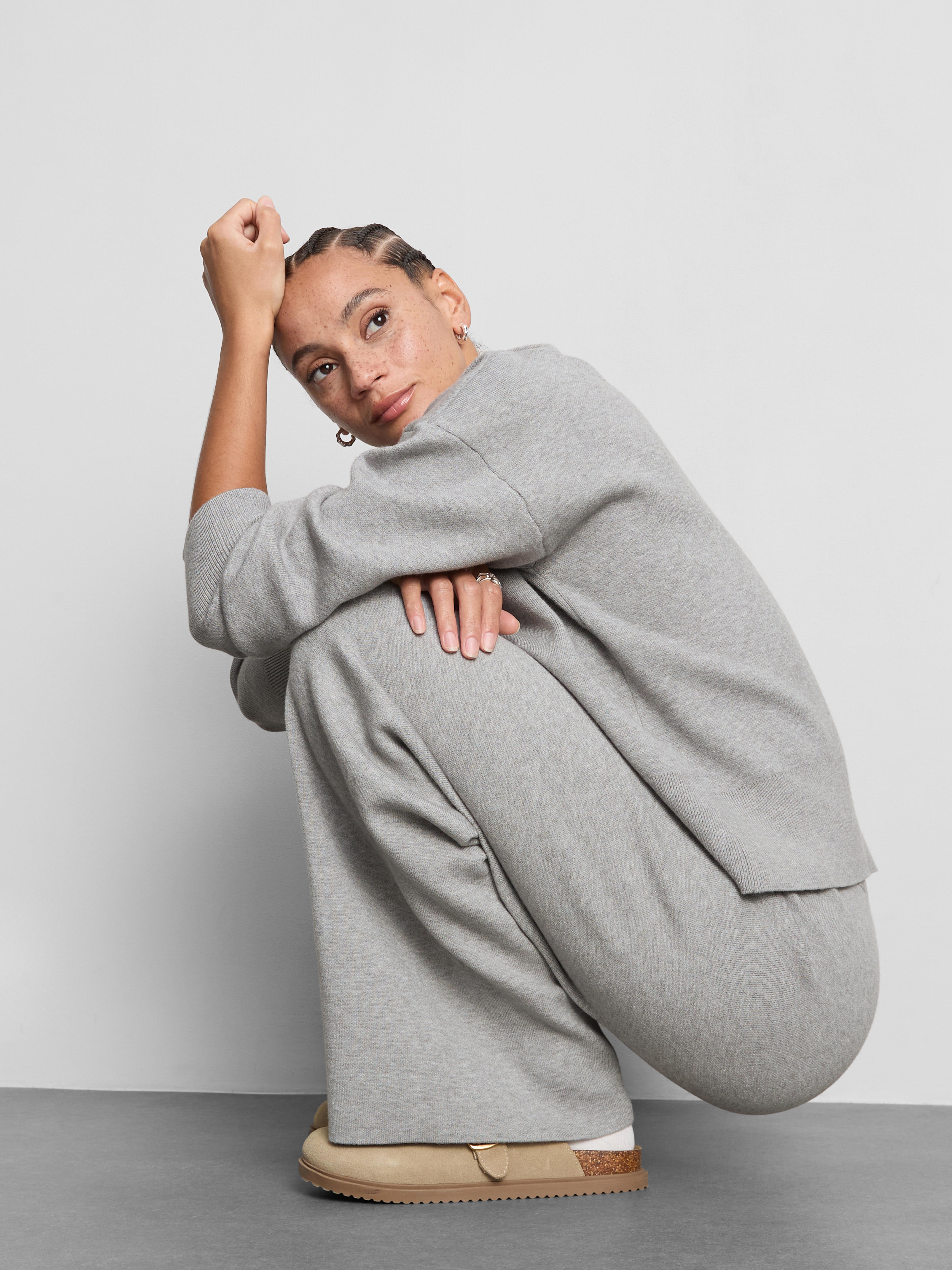 Compact Knit Wide Leg Leggings - Gray