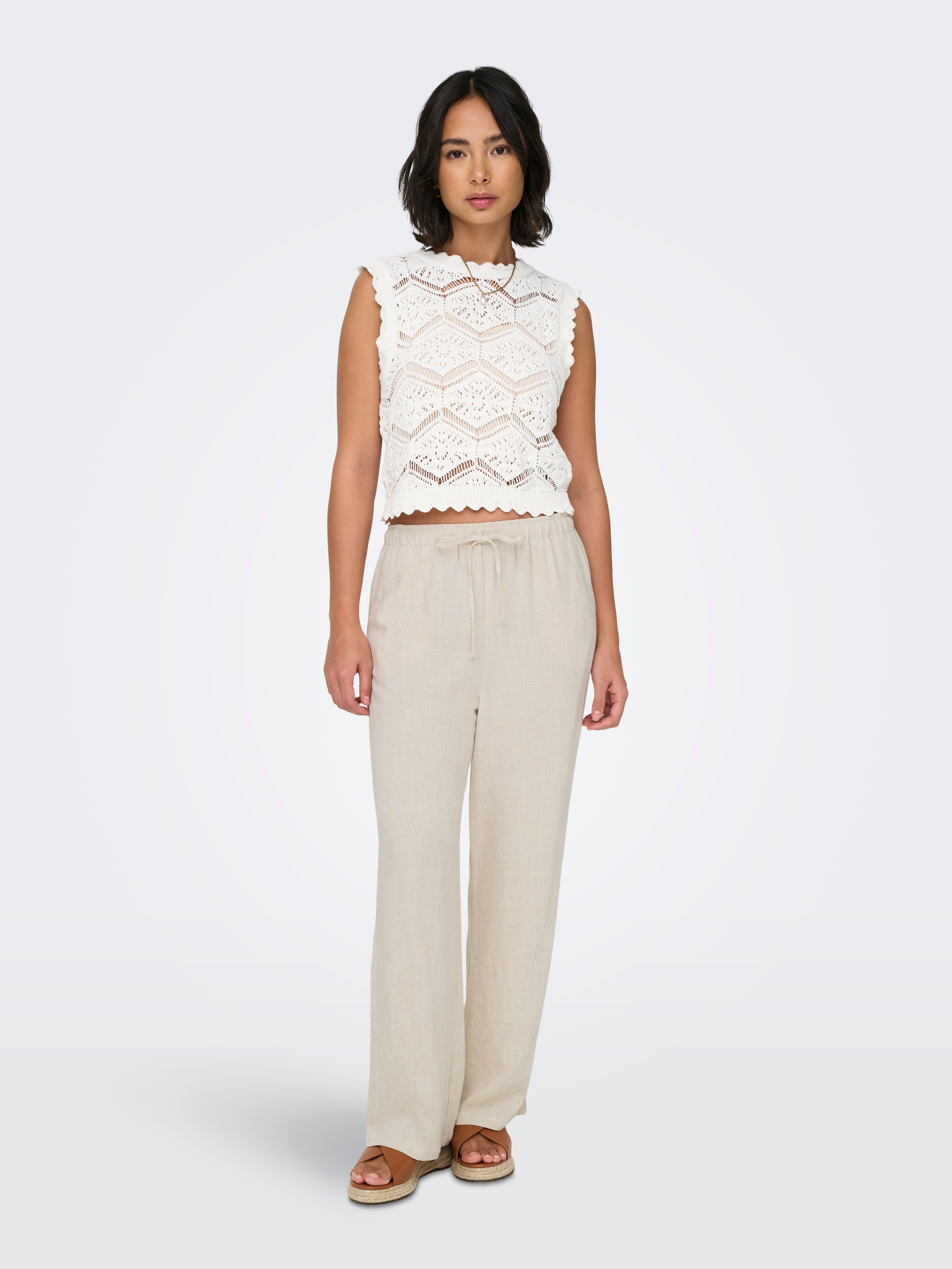 ONLSIESTA Straight Fit Linen Trousers Moonbeam