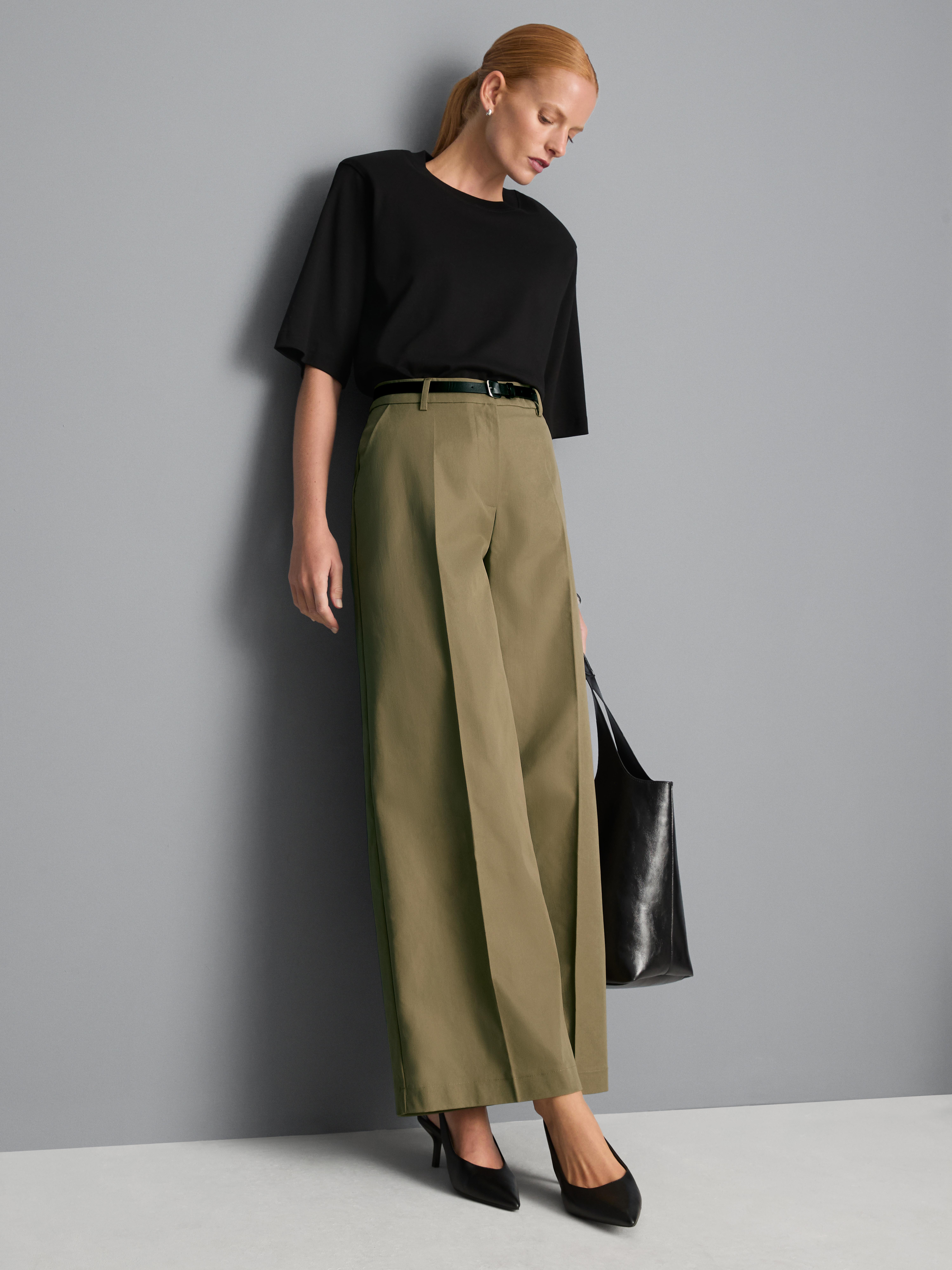 Belted Wide-Leg Pants - Olive