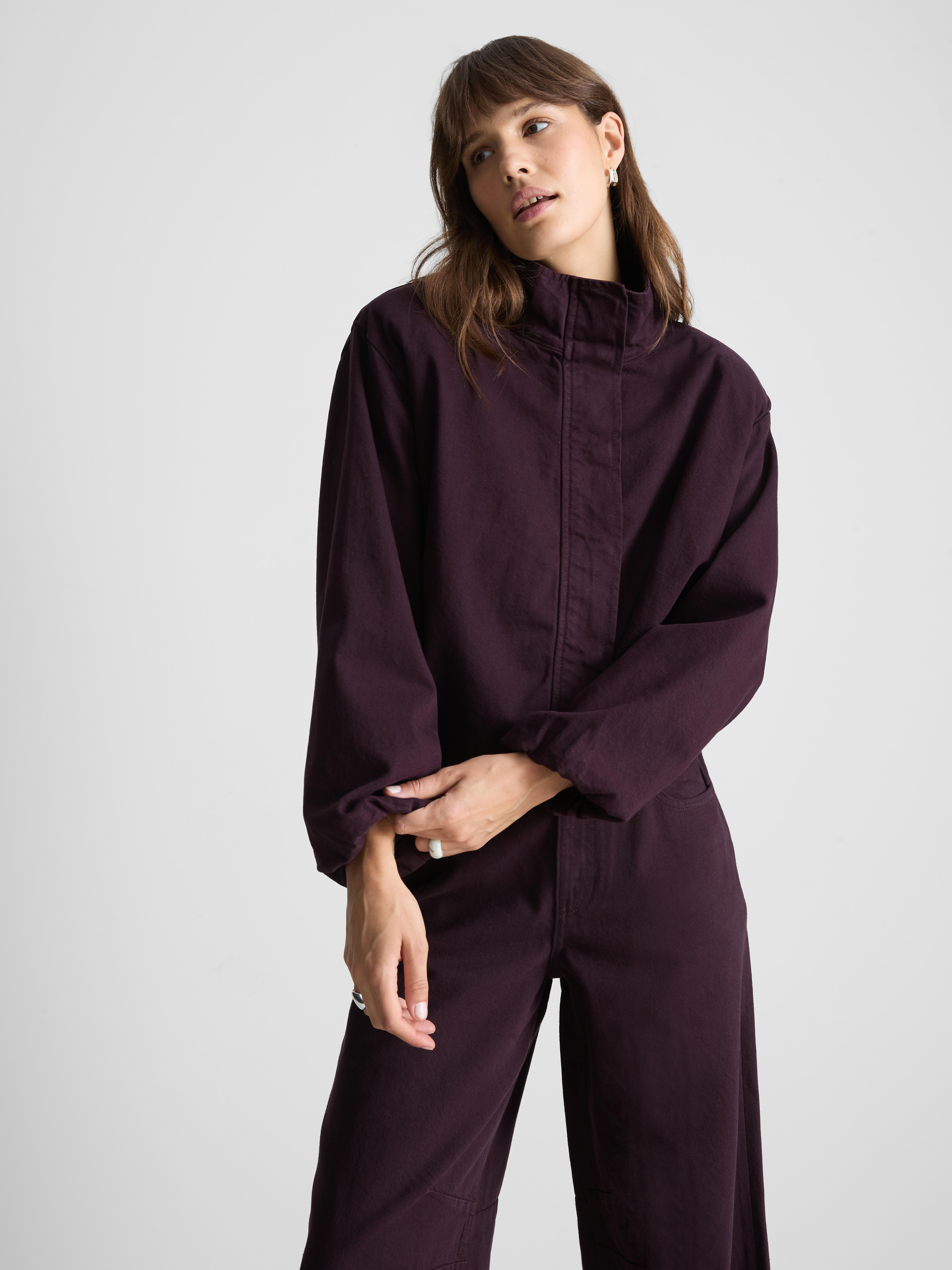 Paula Echevarría Funnel Neck Denim Jacket - Plum