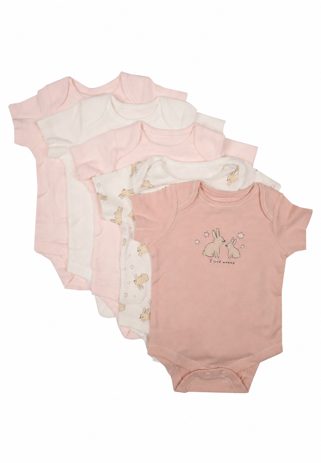 Baby Girls 5pk Pink Bunny Print Bodysuits