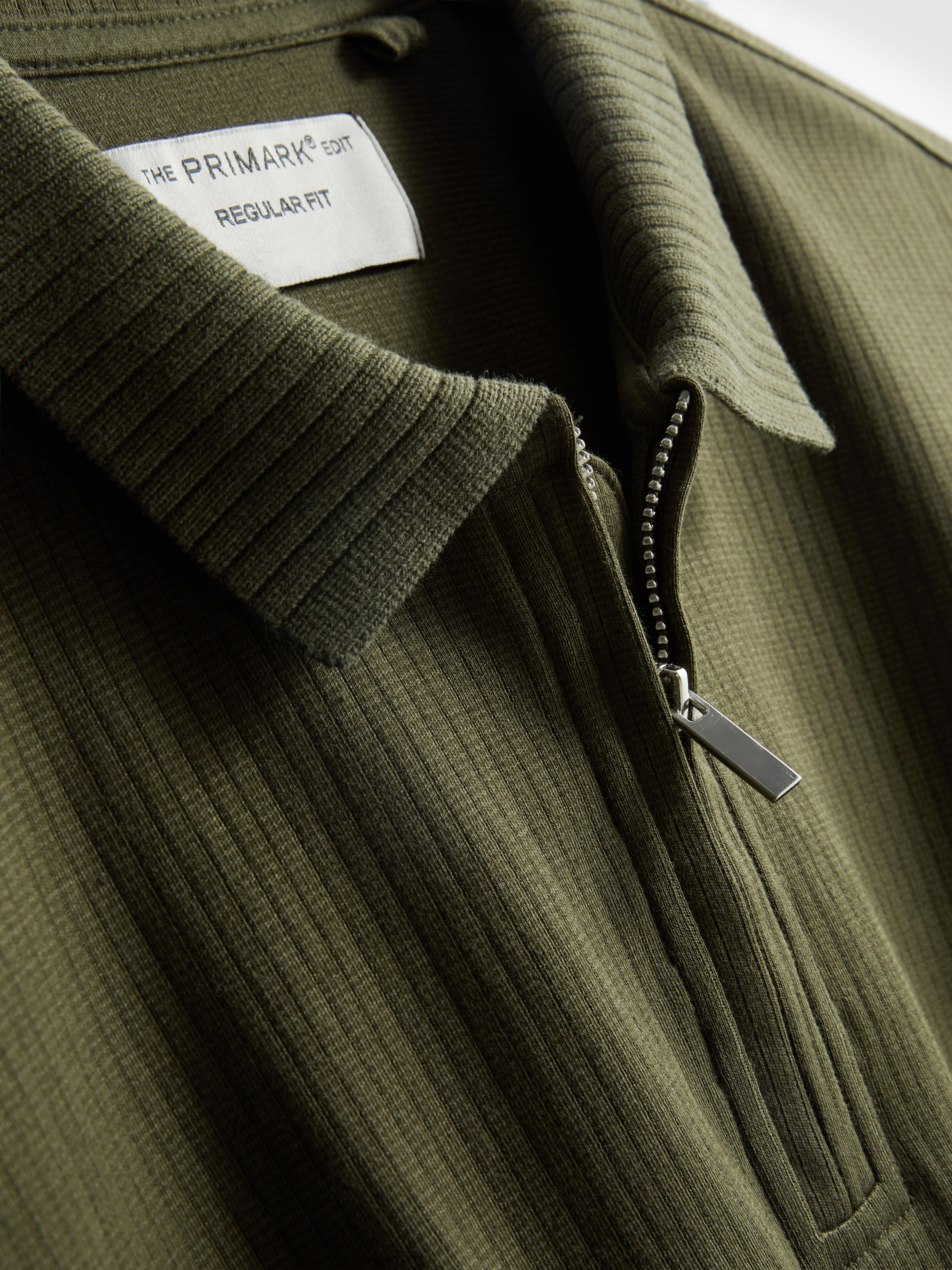 The Edit Ribbed Zip Neck Polo Shirt - Olive