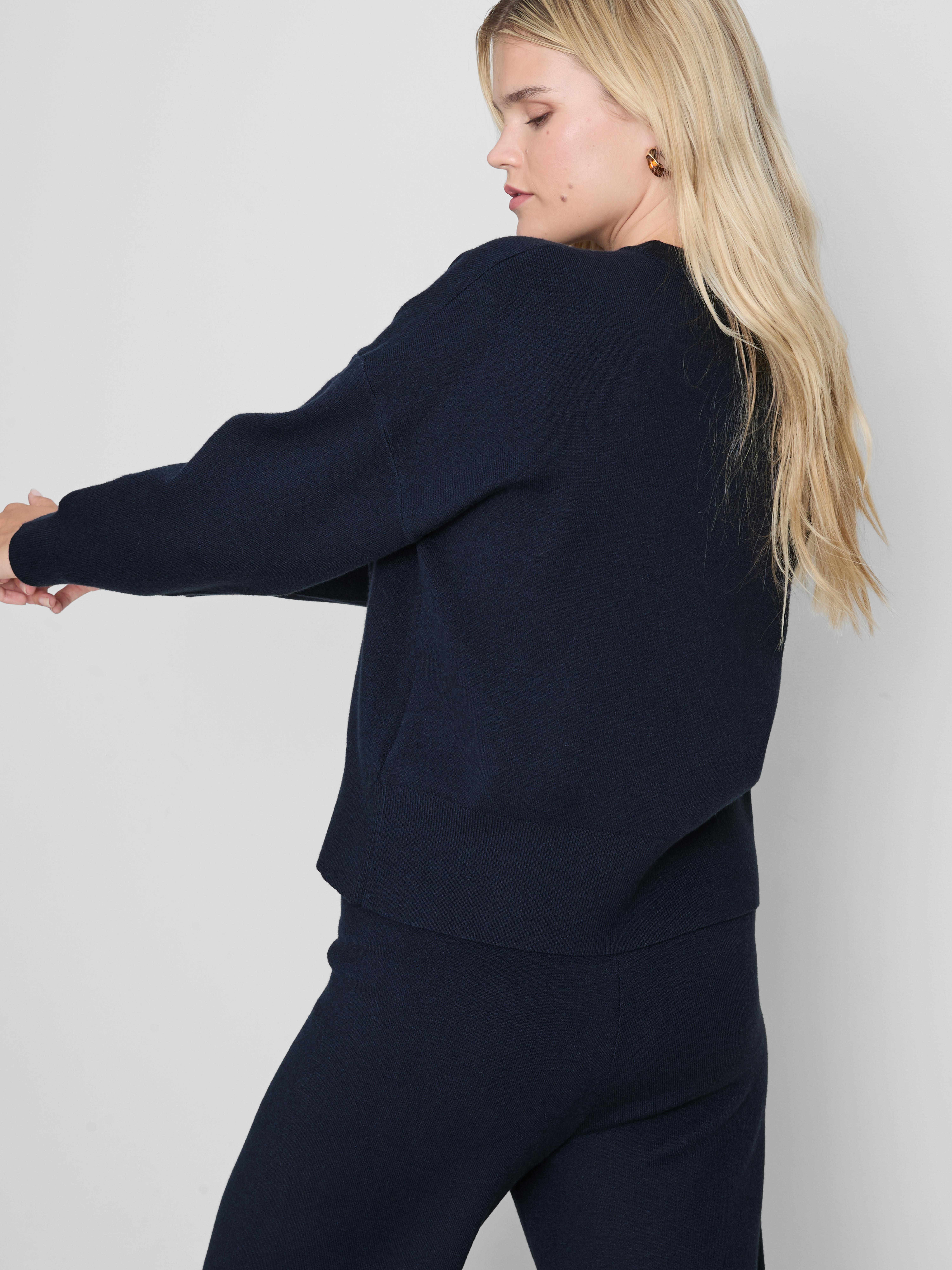Knitted Crewneck Slogan Sweater - Navy