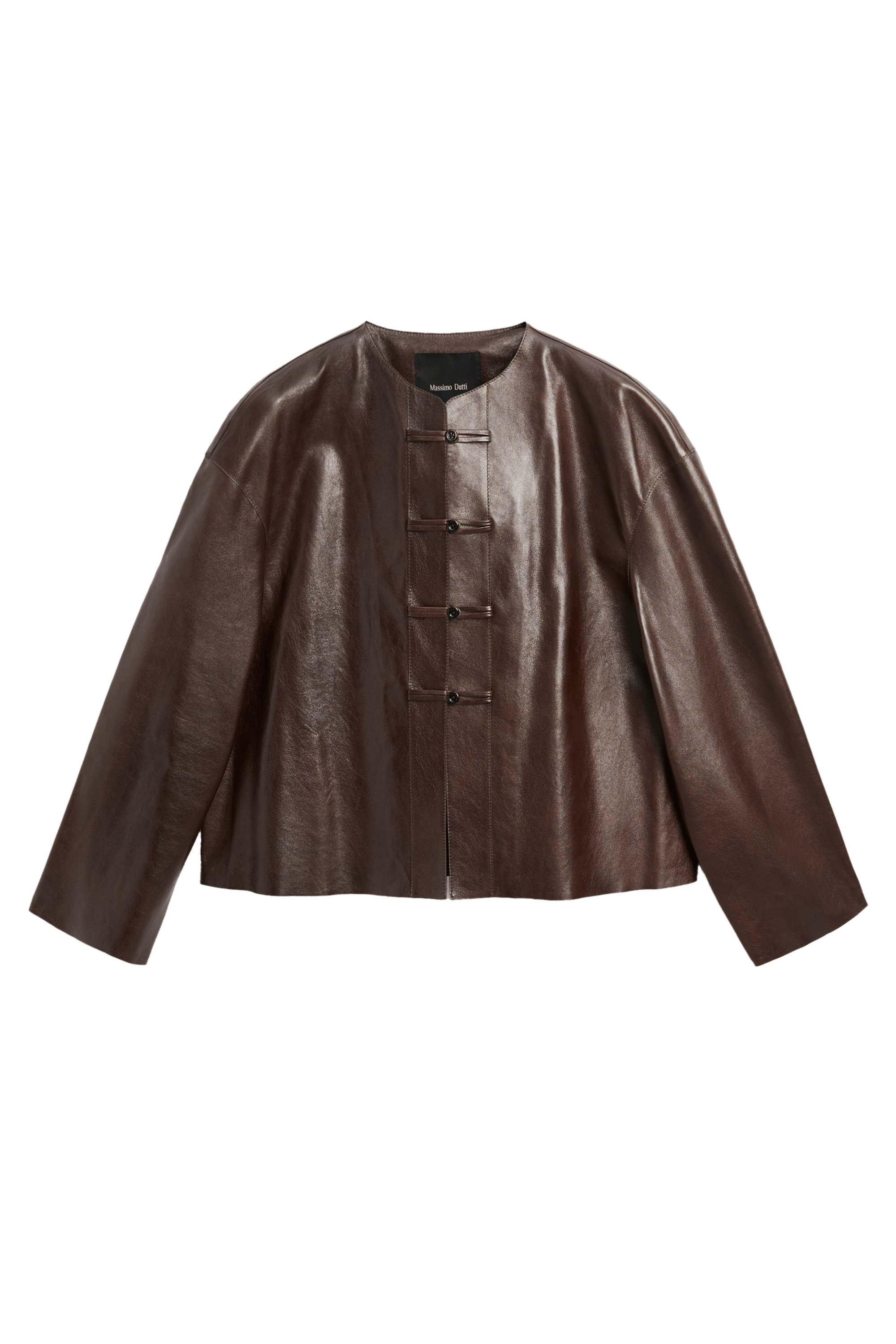 Nappa leather toggle jacket - BROWN